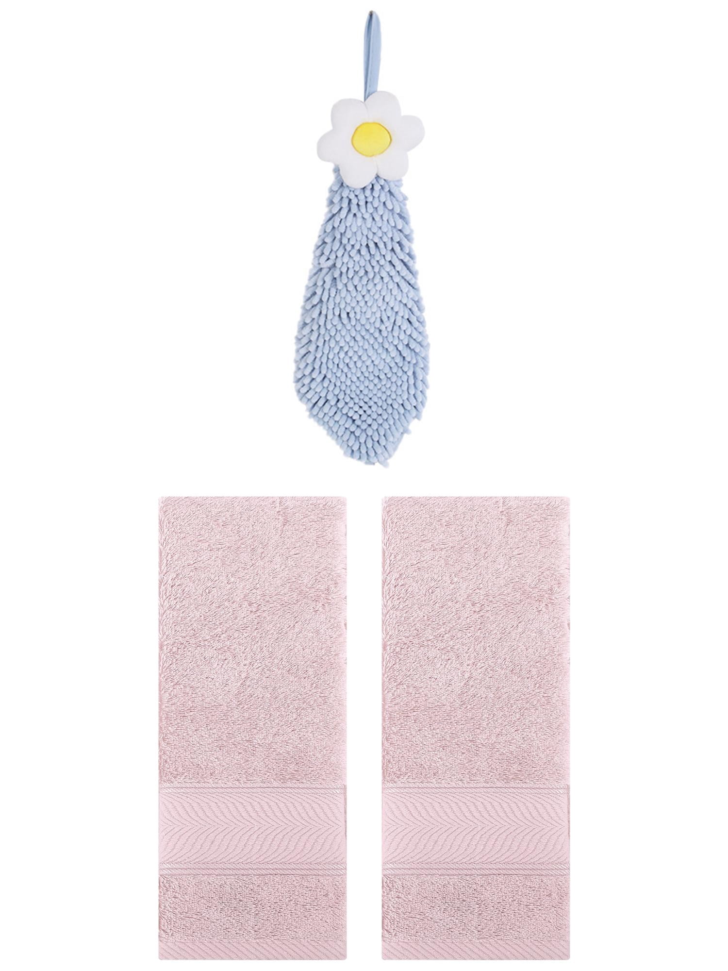 Unique Bargains 3 Pcs Soft Hand Towel Set Light Pink/Blue-1 14" x 30"/6" x 15"