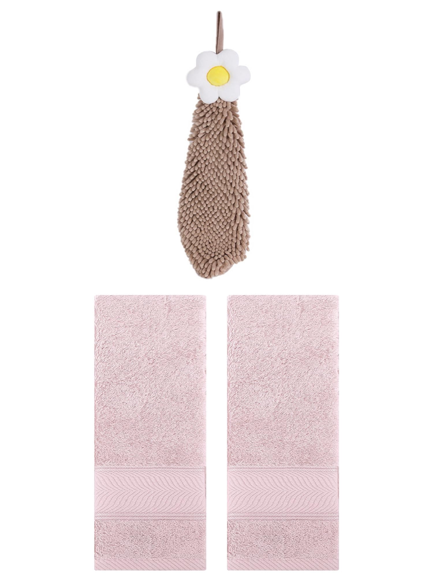 Unique Bargains 3 Pcs Soft Hand Towel Set Light Pink/Brown 14" x 30"/6" x 15"