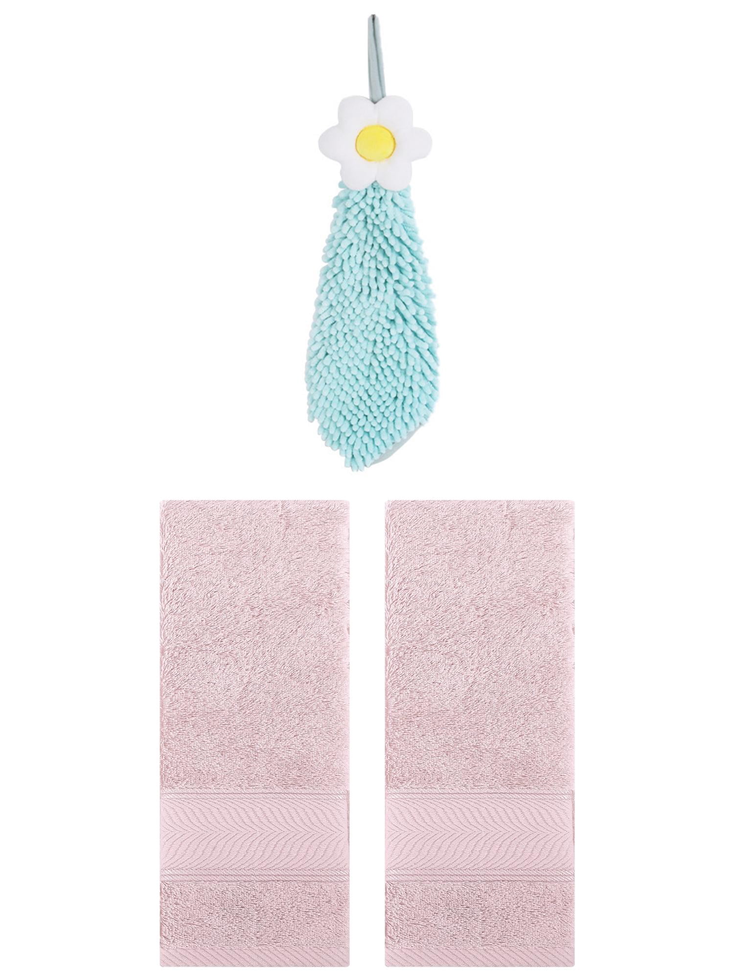 Unique Bargains 3 Pcs Soft Hand Towel Set Light Pink/Green 14" x 30"/6" x 15"
