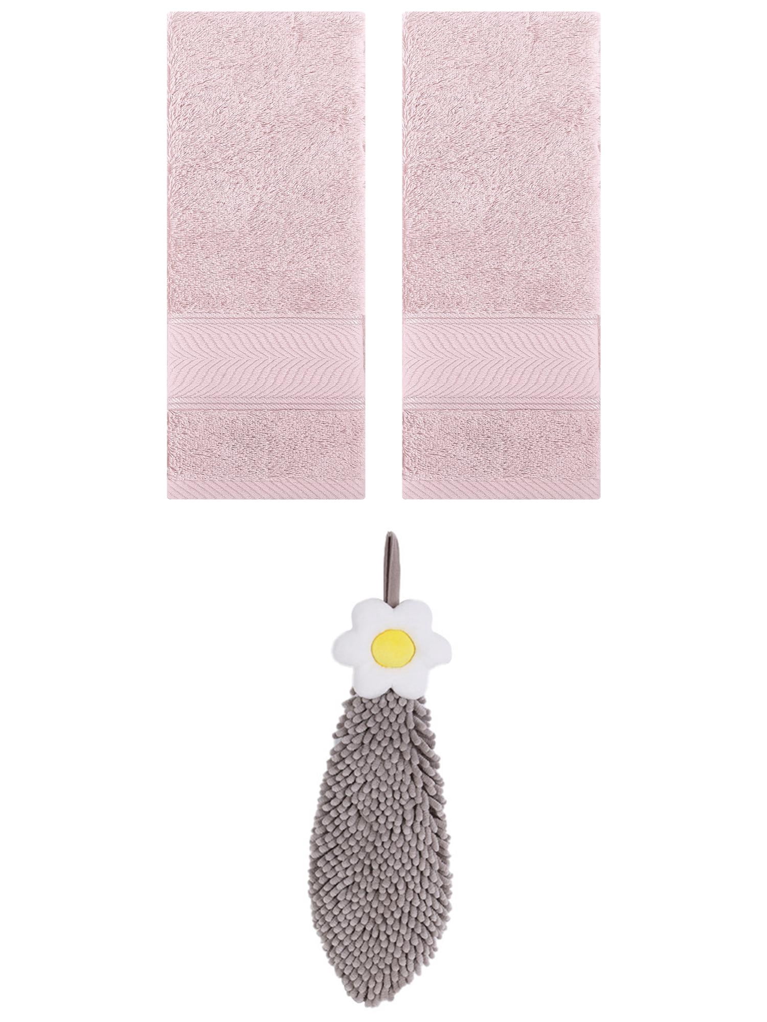 Unique Bargains 3 Pcs Soft Hand Towel Set Light Pink/Grey 14" x 30"/6" x 15"