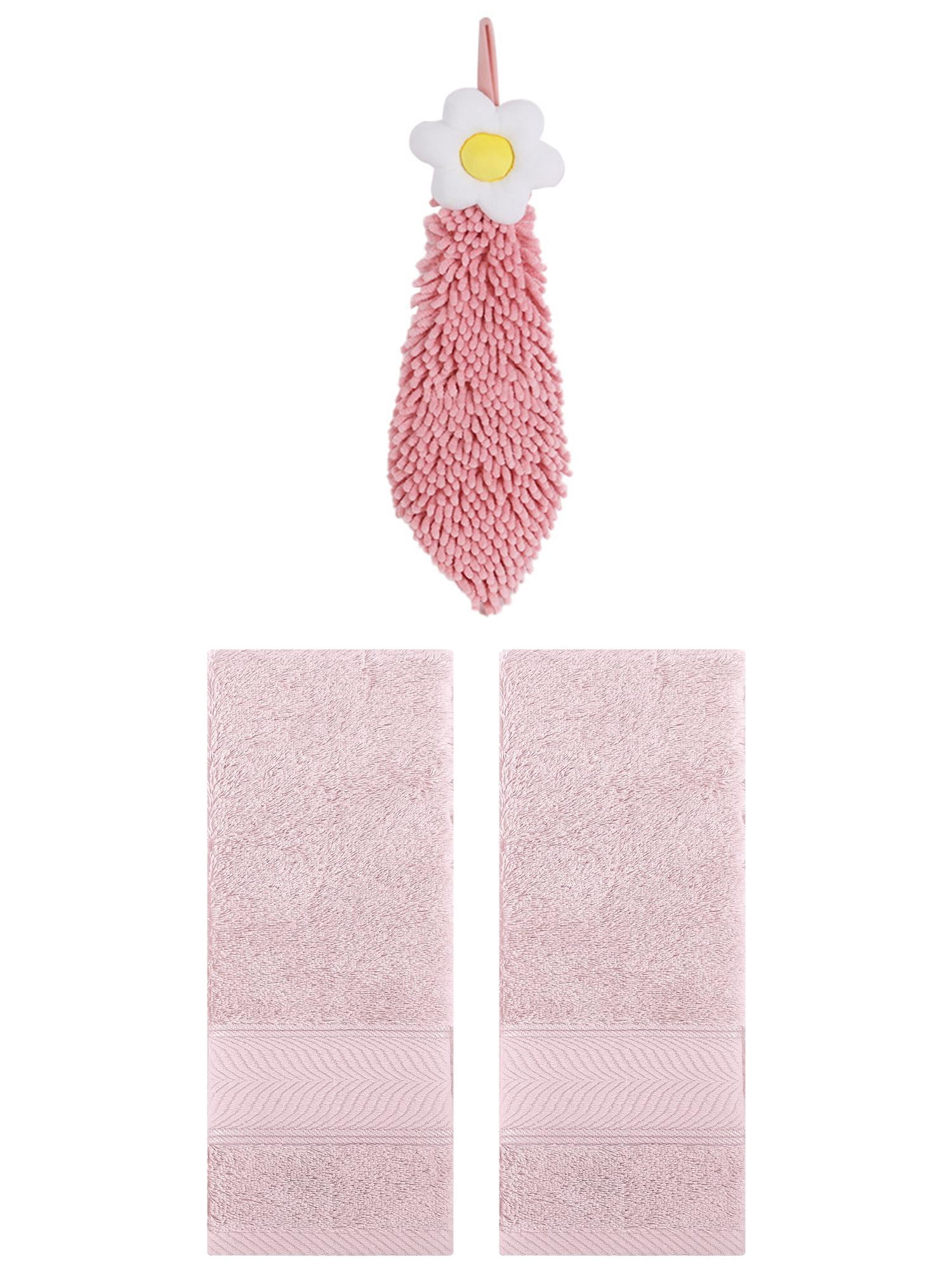 Unique Bargains 3 Pcs Soft Hand Towel Set Light Pink/Pink-1 14" x 30"/6" x 15"
