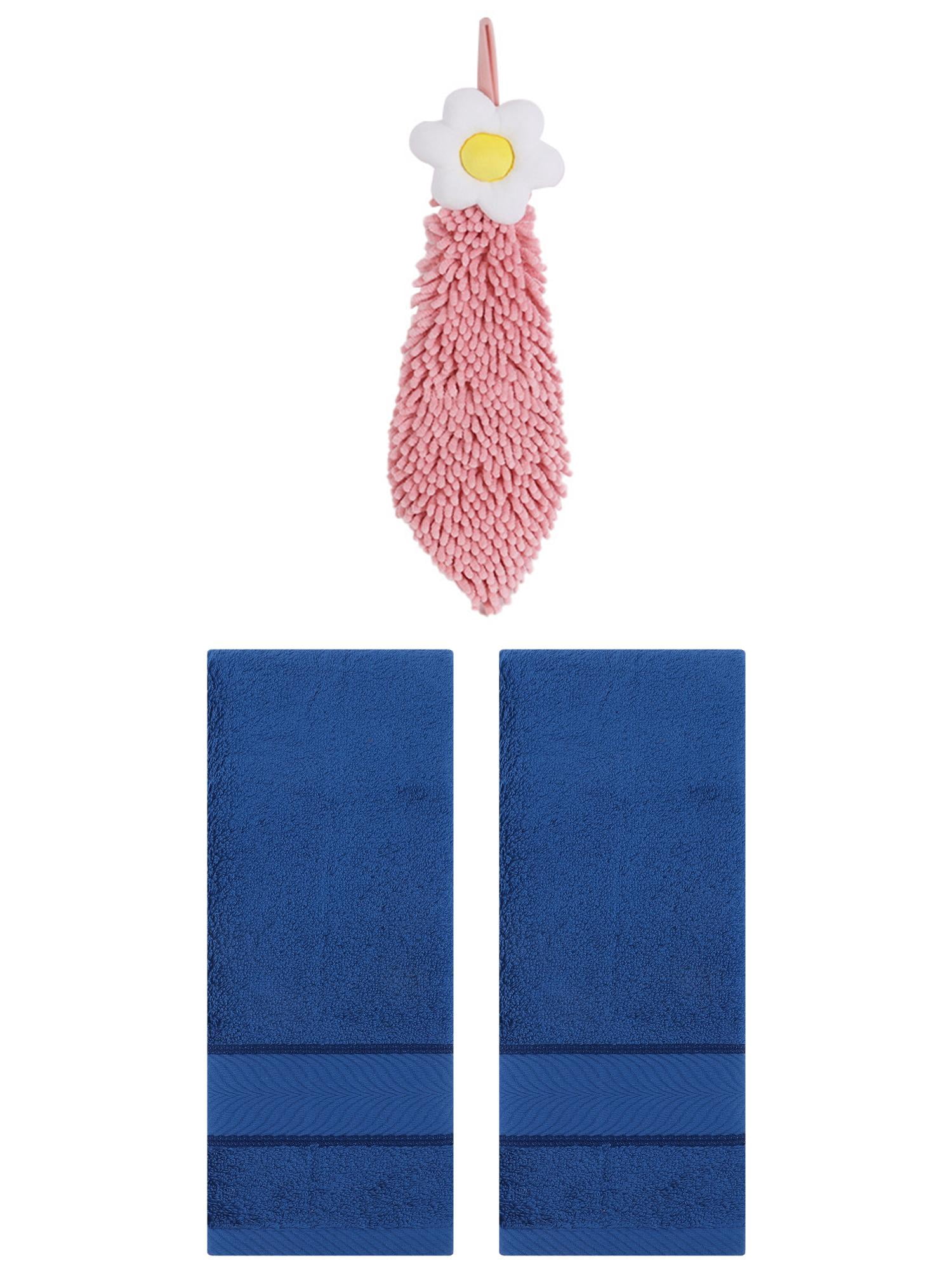 Unique Bargains 3 Pcs Soft Hand Towel Set Navy Blue/Pink-1 14" x 30"/6" x 15"