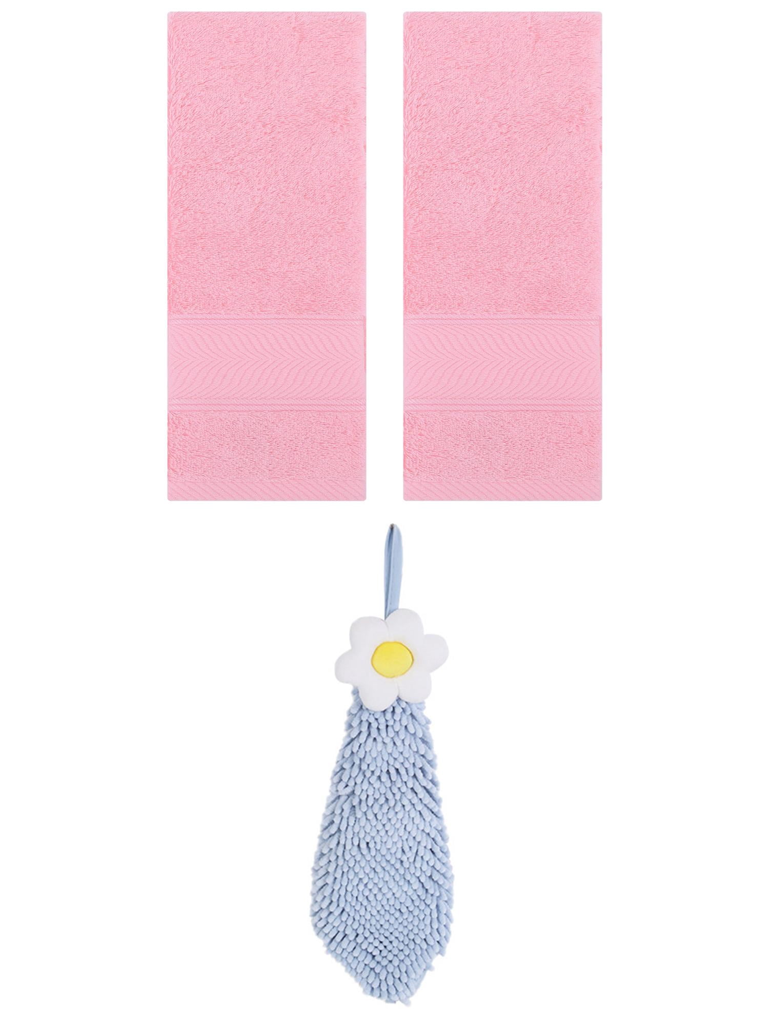 Unique Bargains 3 Pcs Soft Hand Towel Set Pink/Blue-1 14" x 30"/6" x 15"