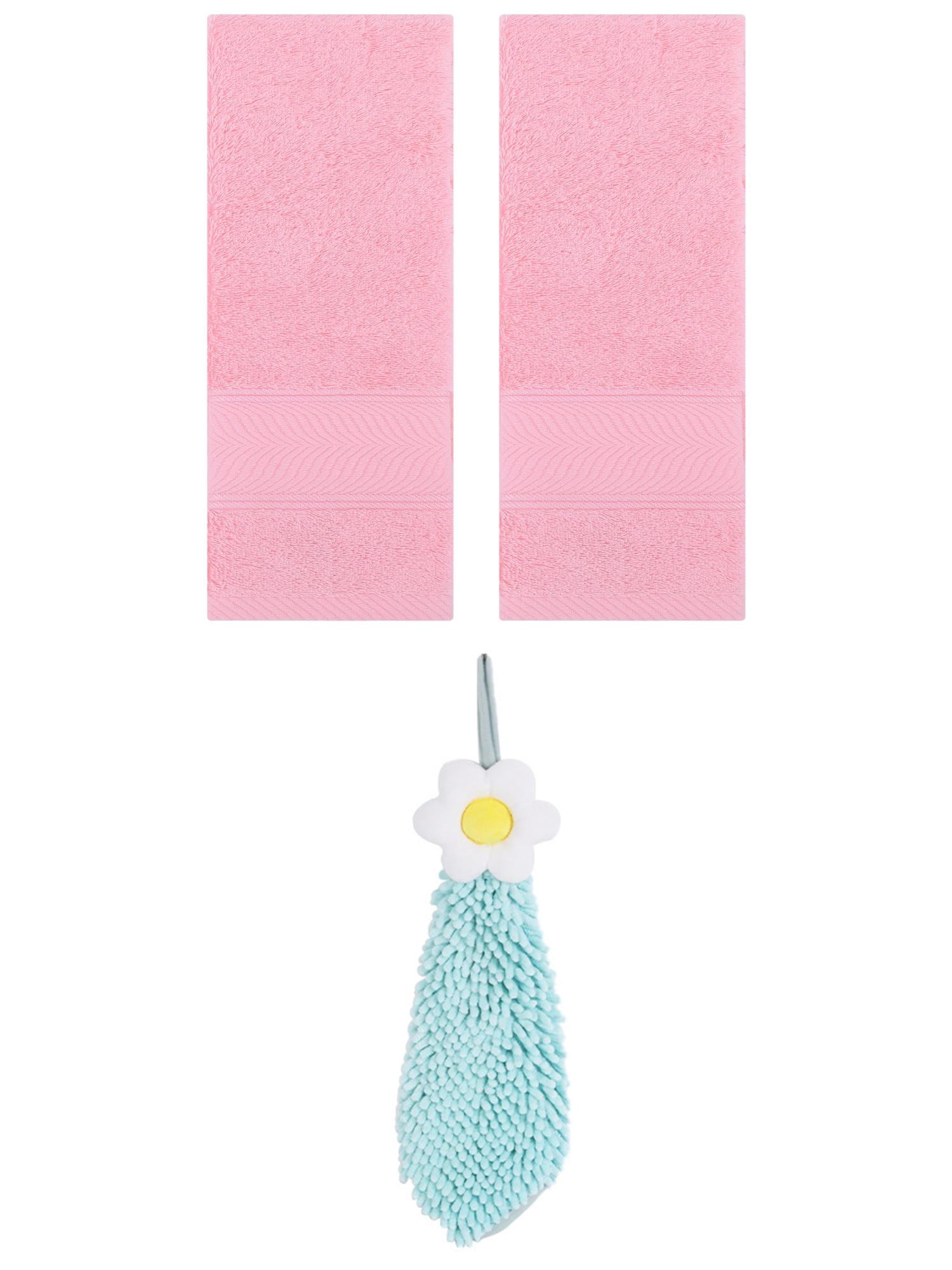 Unique Bargains 3 Pcs Soft Hand Towel Set Pink/Green 14" x 30"/6" x 15"