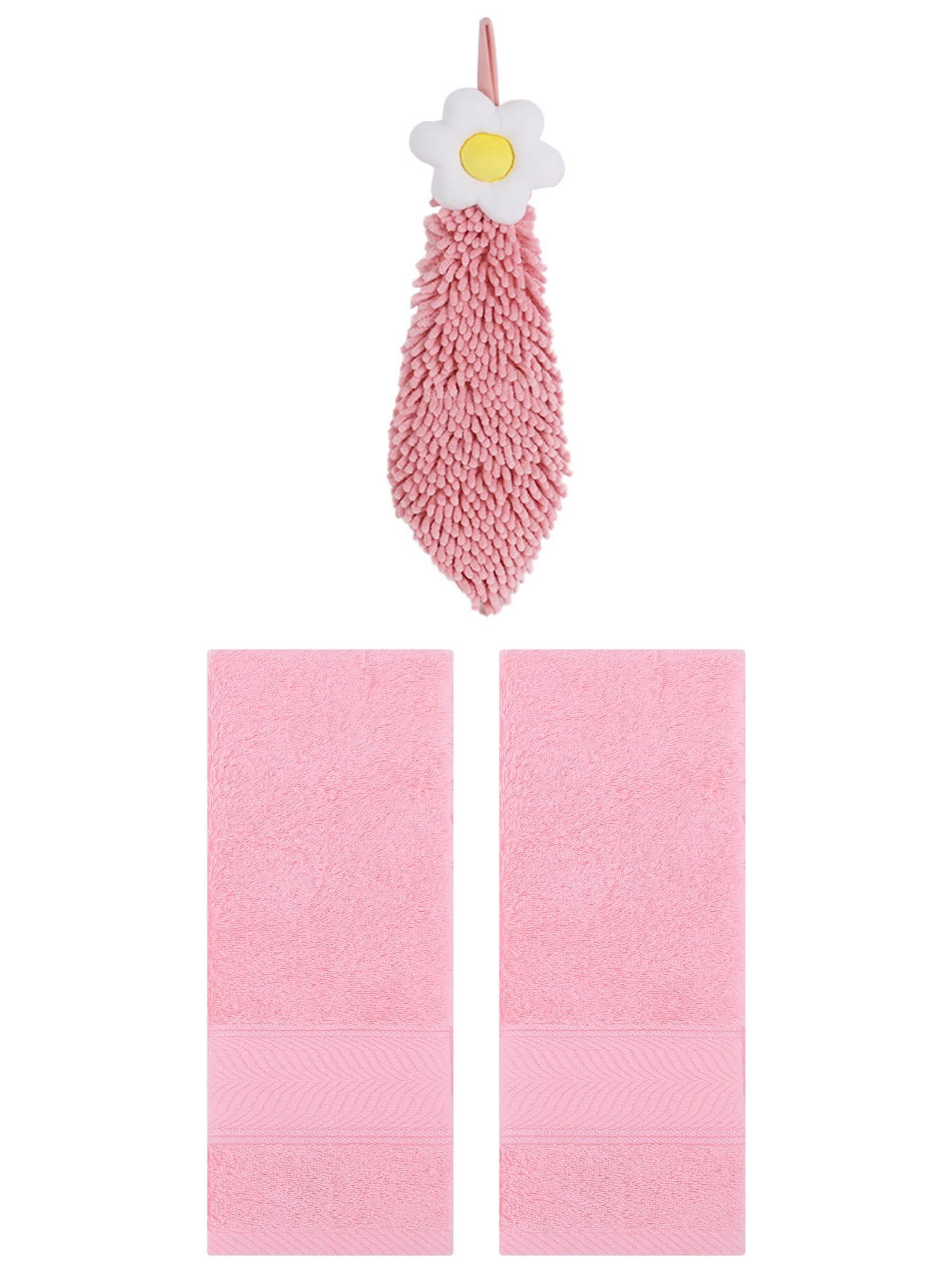 Unique Bargains 3 Pcs Soft Hand Towel Set Pink/Pink-1 14" x 30"/6" x 15"
