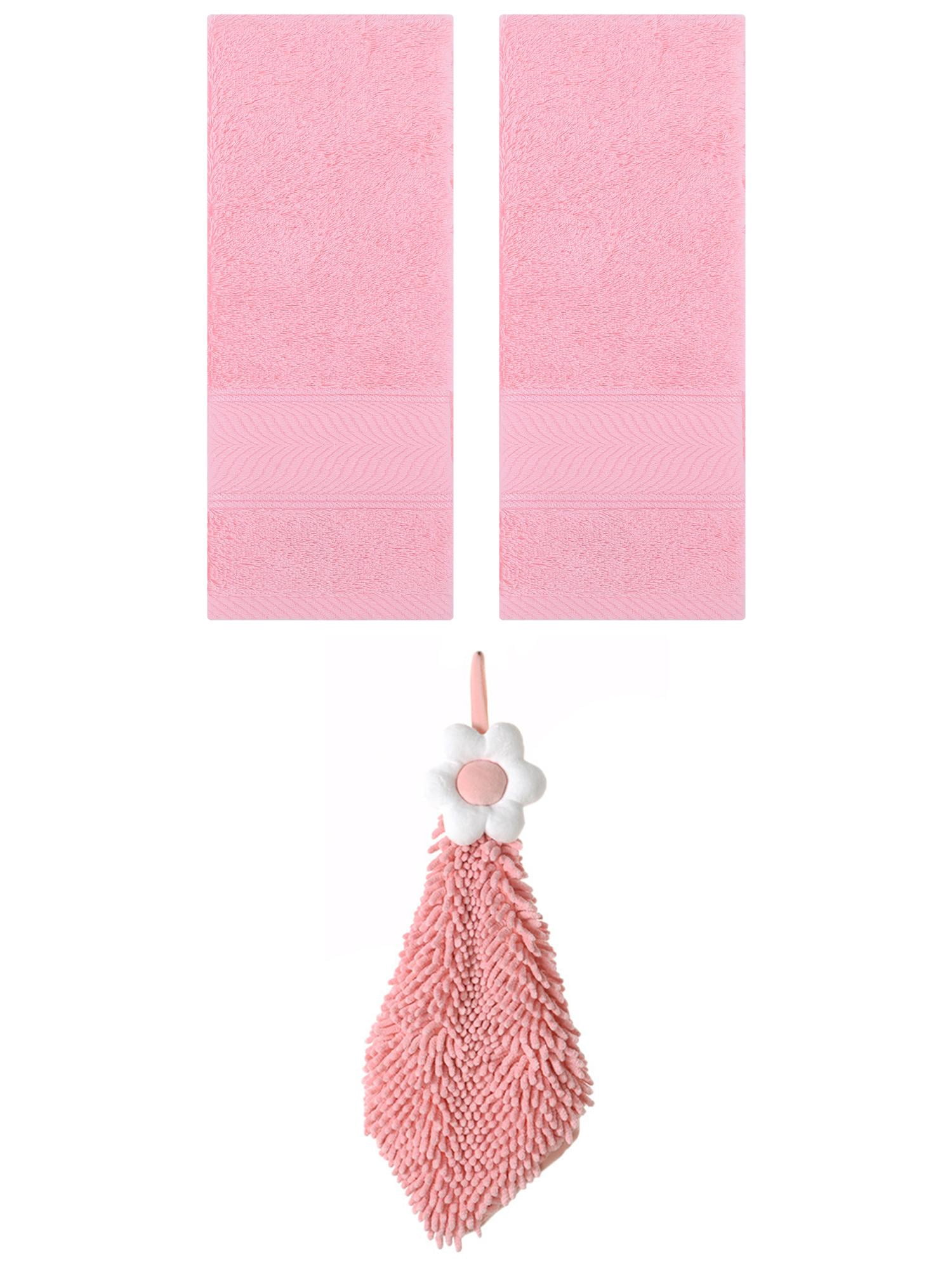 Unique Bargains 3 Pcs Soft Hand Towel Set Pink/Pink-2 14" x 30"/6" x 15"