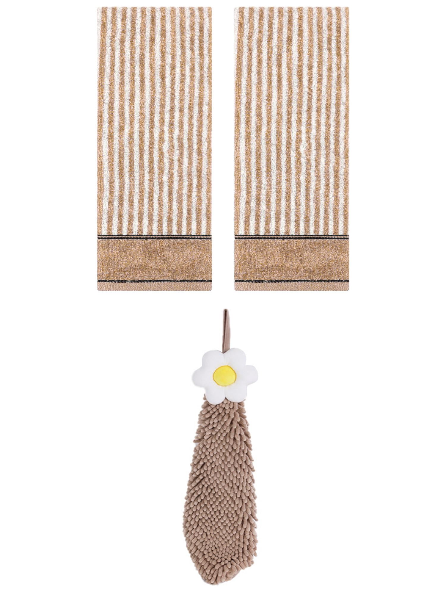 Unique Bargains 3 Pcs Soft Striped Hand Towels Brown 13" x 29"/6" x 15"