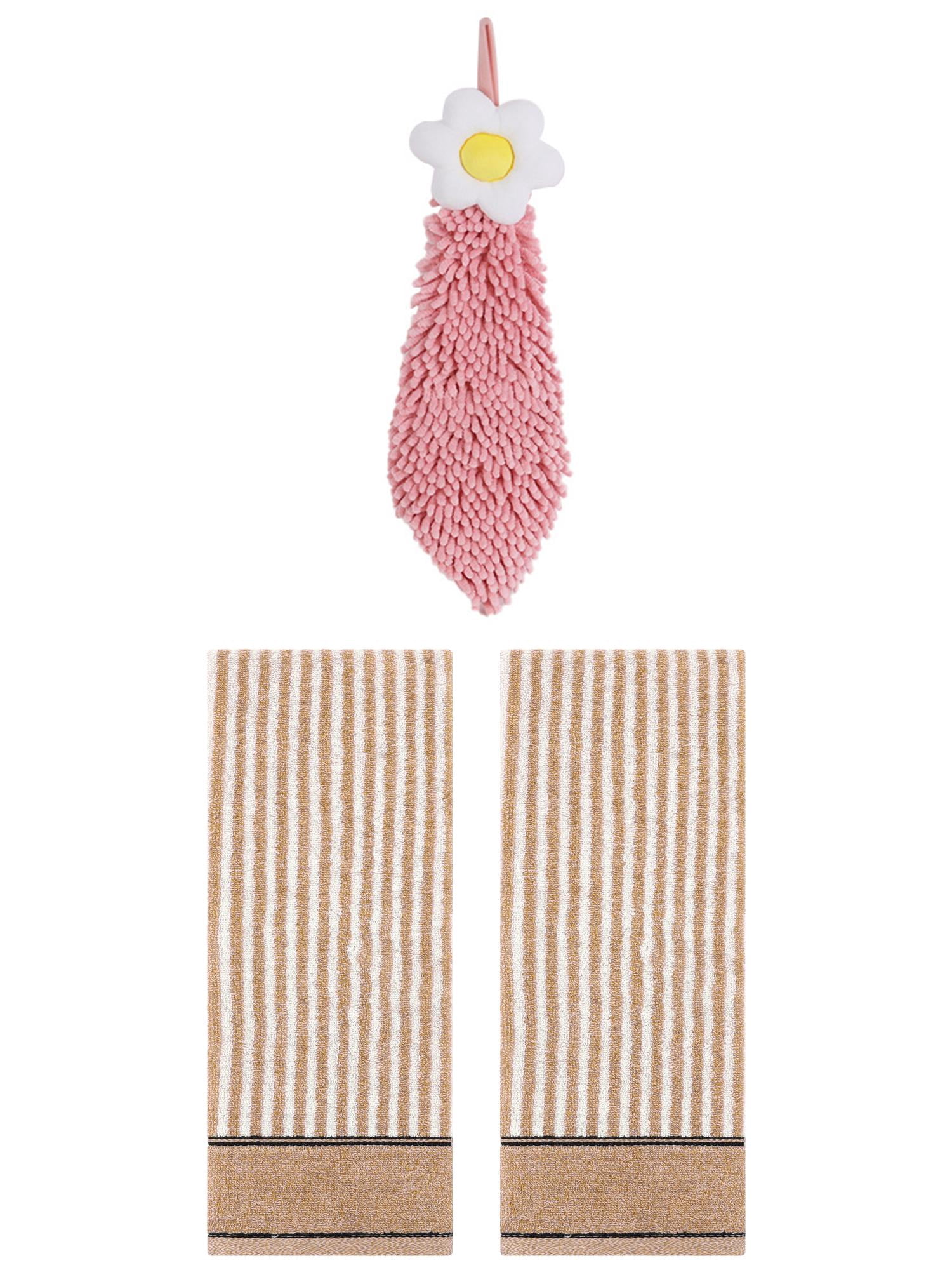 Unique Bargains 3 Pcs Soft Striped Hand Towels Brown/Pink-1 13" x 29"/6" x 15"