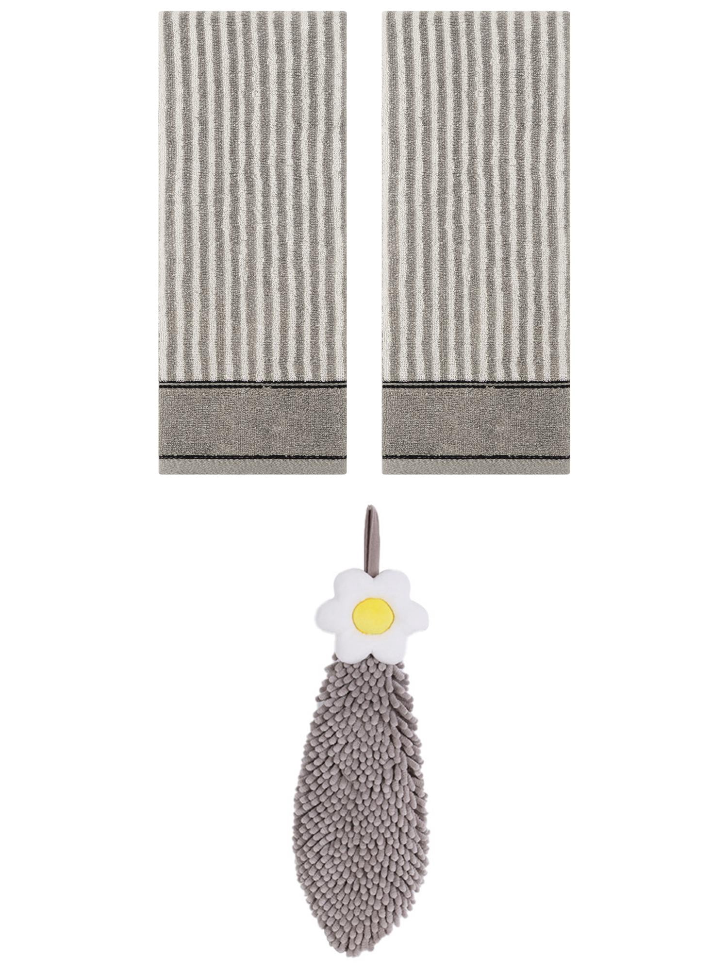 Unique Bargains 3 Pcs Soft Striped Hand Towels Grey 13" x 29"/6" x 15"