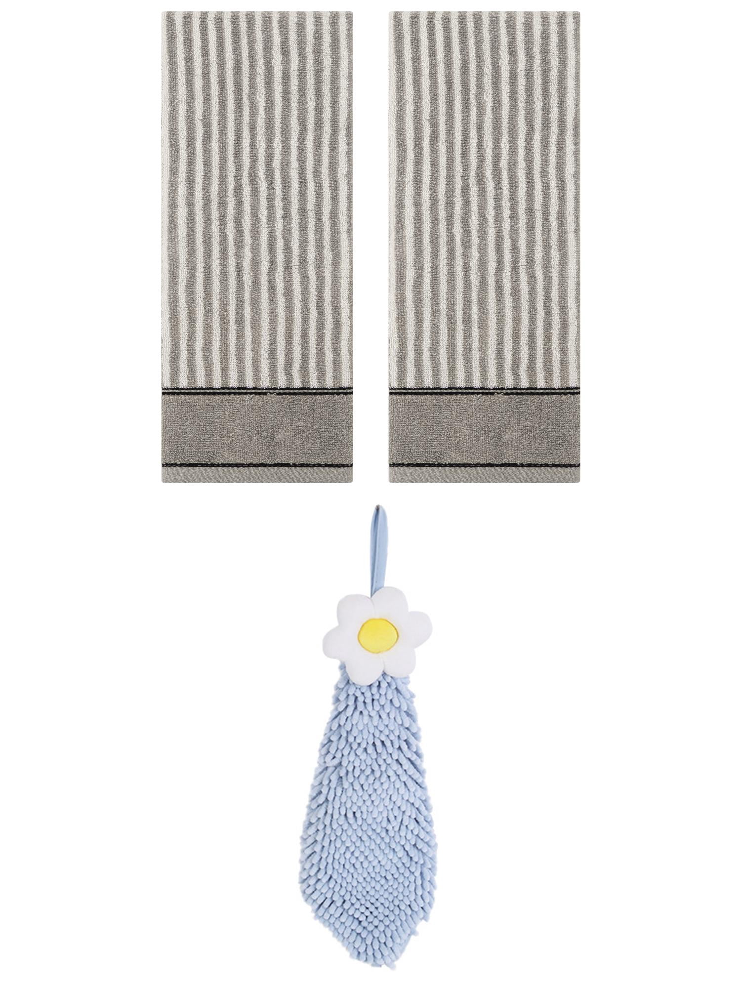 Unique Bargains 3 Pcs Soft Striped Hand Towels Grey/Blue-1 13" x 29"/6" x 15"