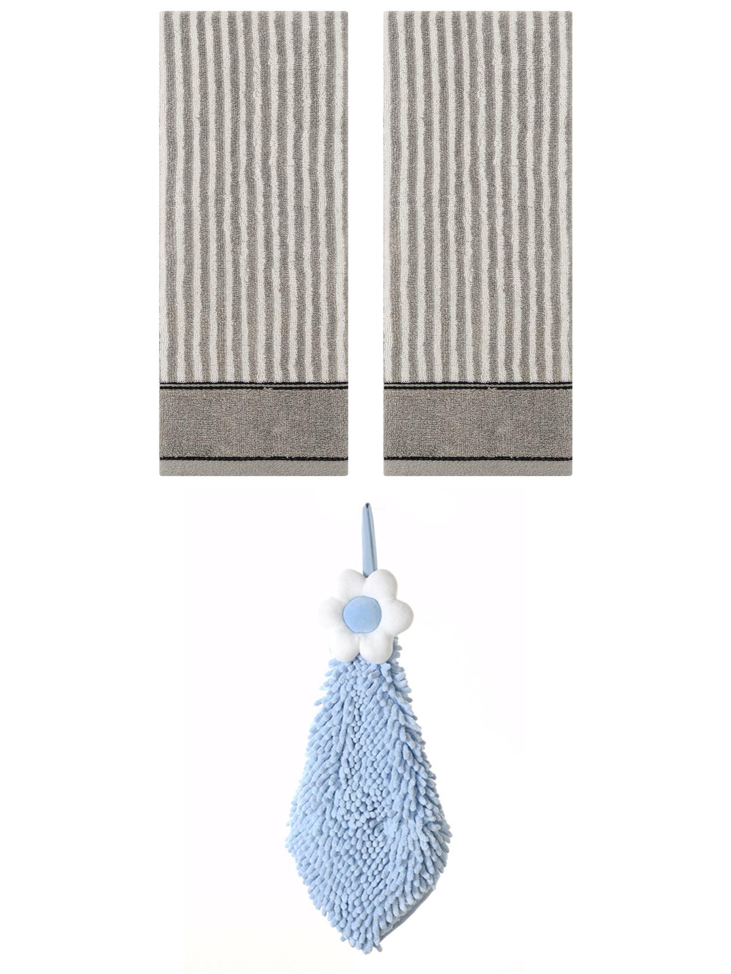Unique Bargains 3 Pcs Soft Striped Hand Towels Grey/Blue-2 13" x 29"/6" x 15"