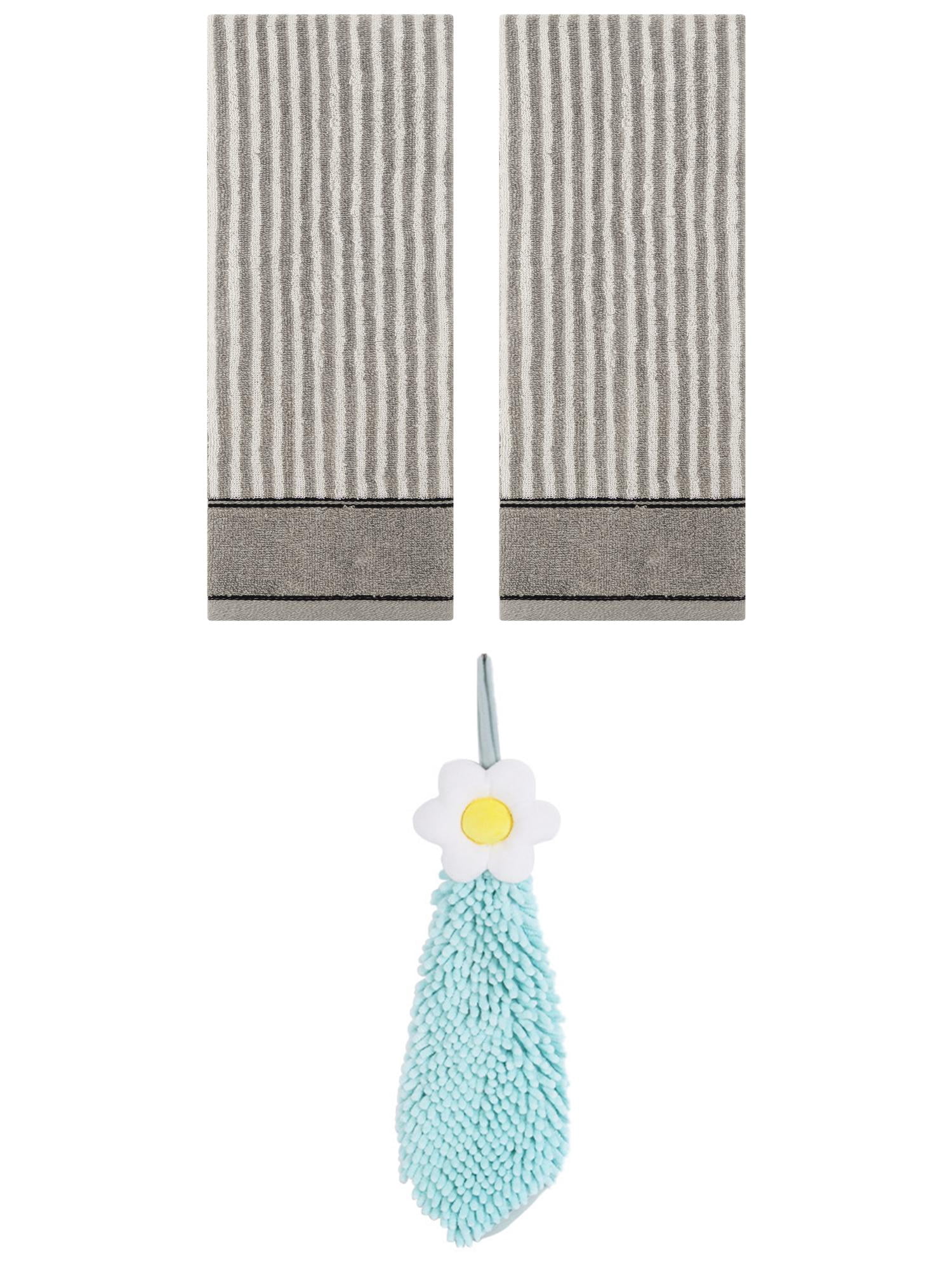 Unique Bargains 3 Pcs Soft Striped Hand Towels Grey/Green 13" x 29"/6" x 15"