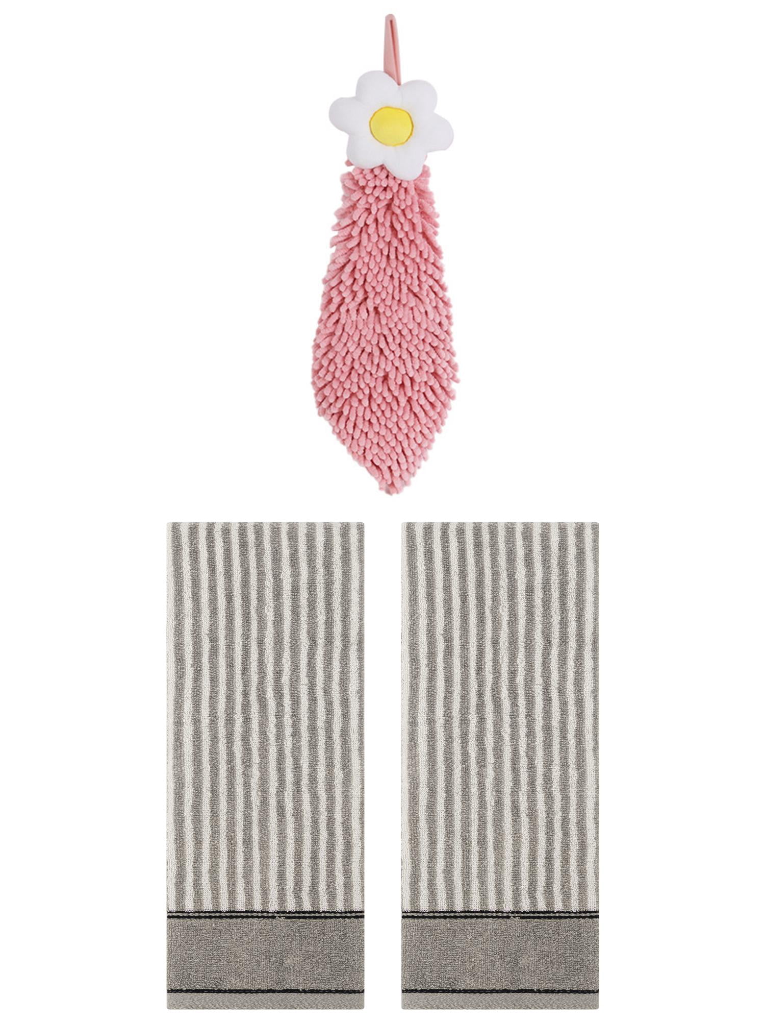 Unique Bargains 3 Pcs Soft Striped Hand Towels Grey/Pink-1 13" x 29"/6" x 15"