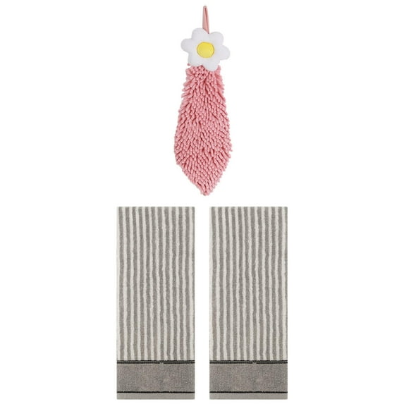 Unique Bargains 3 Pcs Soft Striped Hand Towels Grey/Pink-1 13" x 29"/6" x 15"