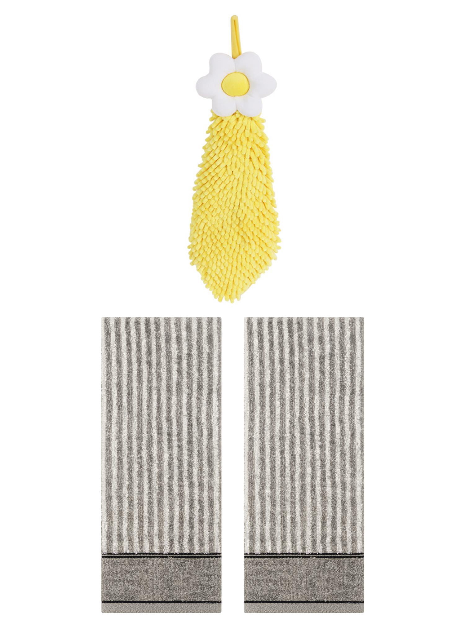 Unique Bargains 3 Pcs Soft Striped Hand Towels Grey/Yellow 13" x 29"/6" x 15"