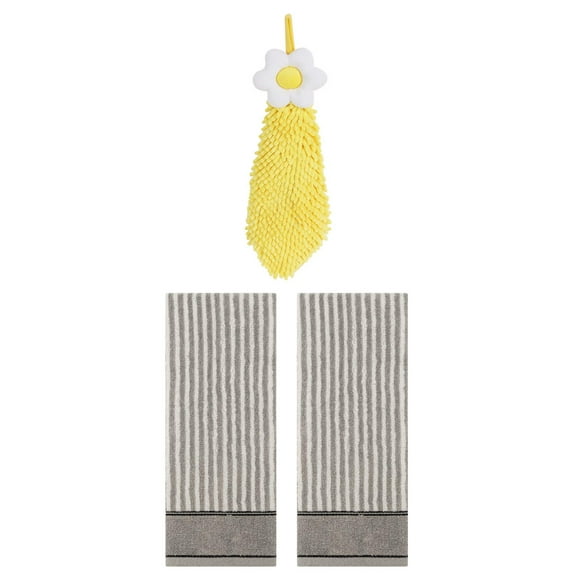 Unique Bargains 3 Pcs Soft Striped Hand Towels Grey/Yellow 13" x 29"/6" x 15"