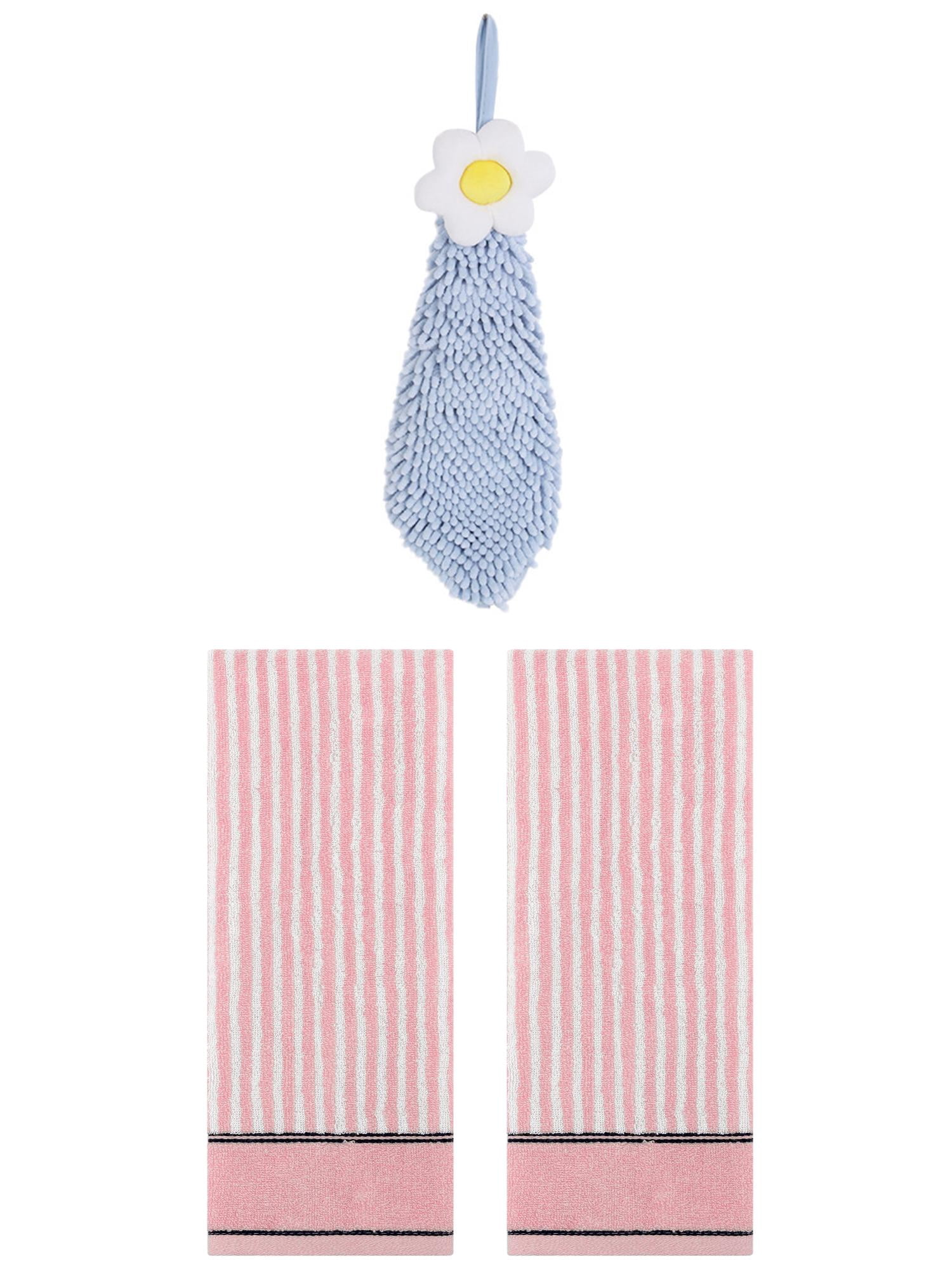 Unique Bargains 3 Pcs Soft Striped Hand Towels Pink/Blue-1 13" x 29"/6" x 15"