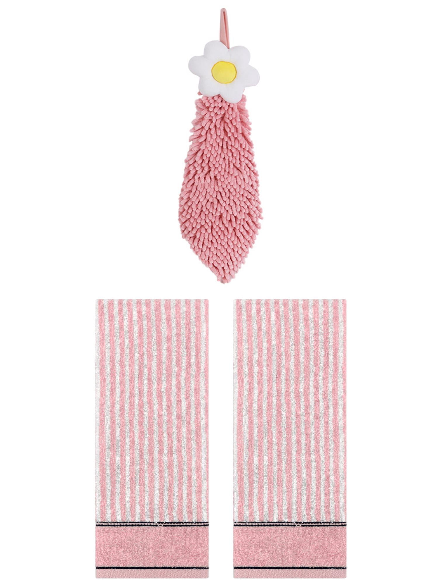Unique Bargains 3 Pcs Soft Striped Hand Towels Pink/Pink-1 13" x 29"/6" x 15"