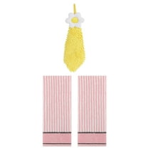 Unique Bargains 3 Pcs Soft Striped Hand Towels Pink/Yellow 13" x 29"/6" x 15"