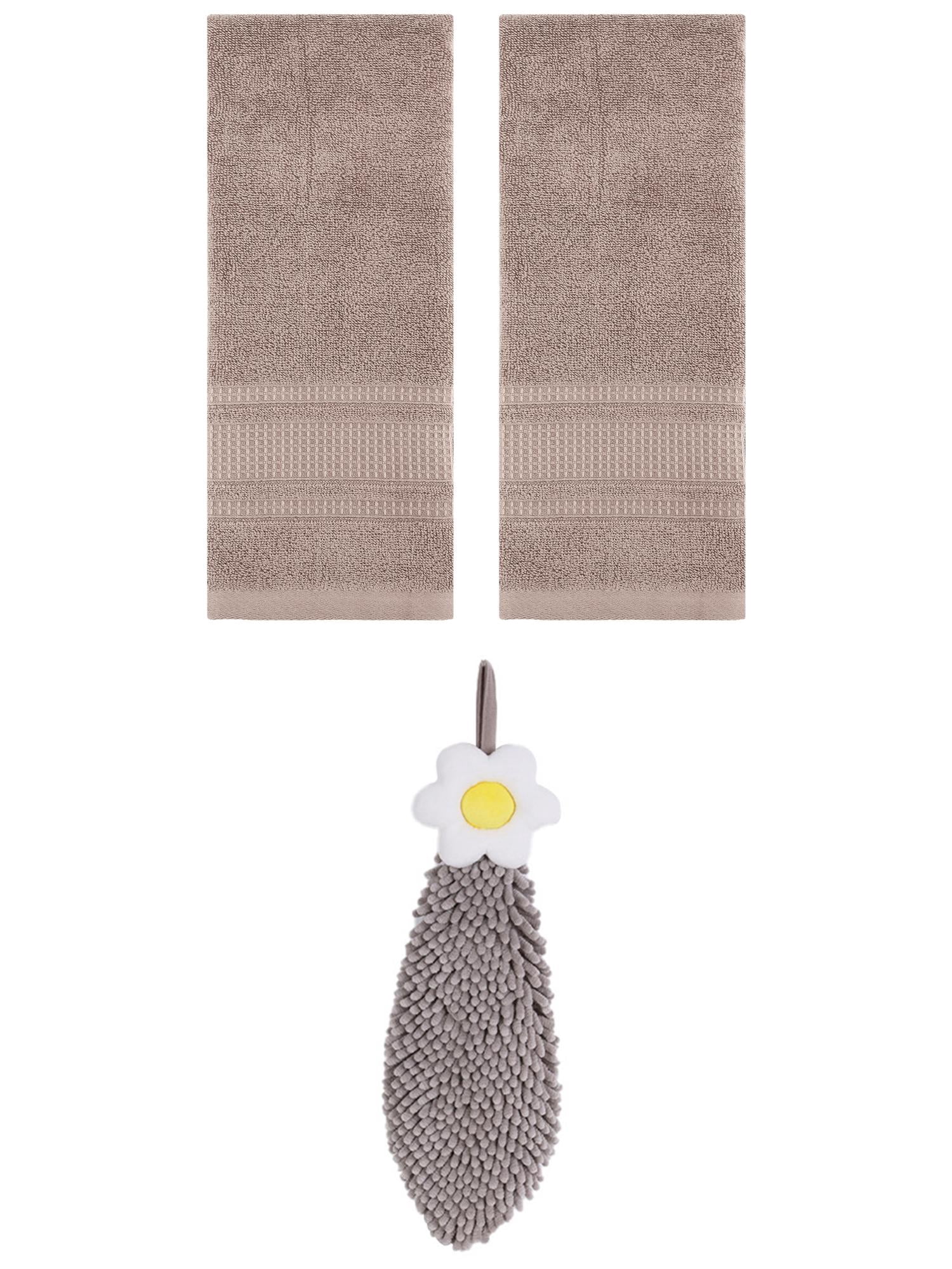 Unique Bargains 3 Pcs Solid Soft Hand Towels Brown/Grey 13" x 29"/6" x 15"