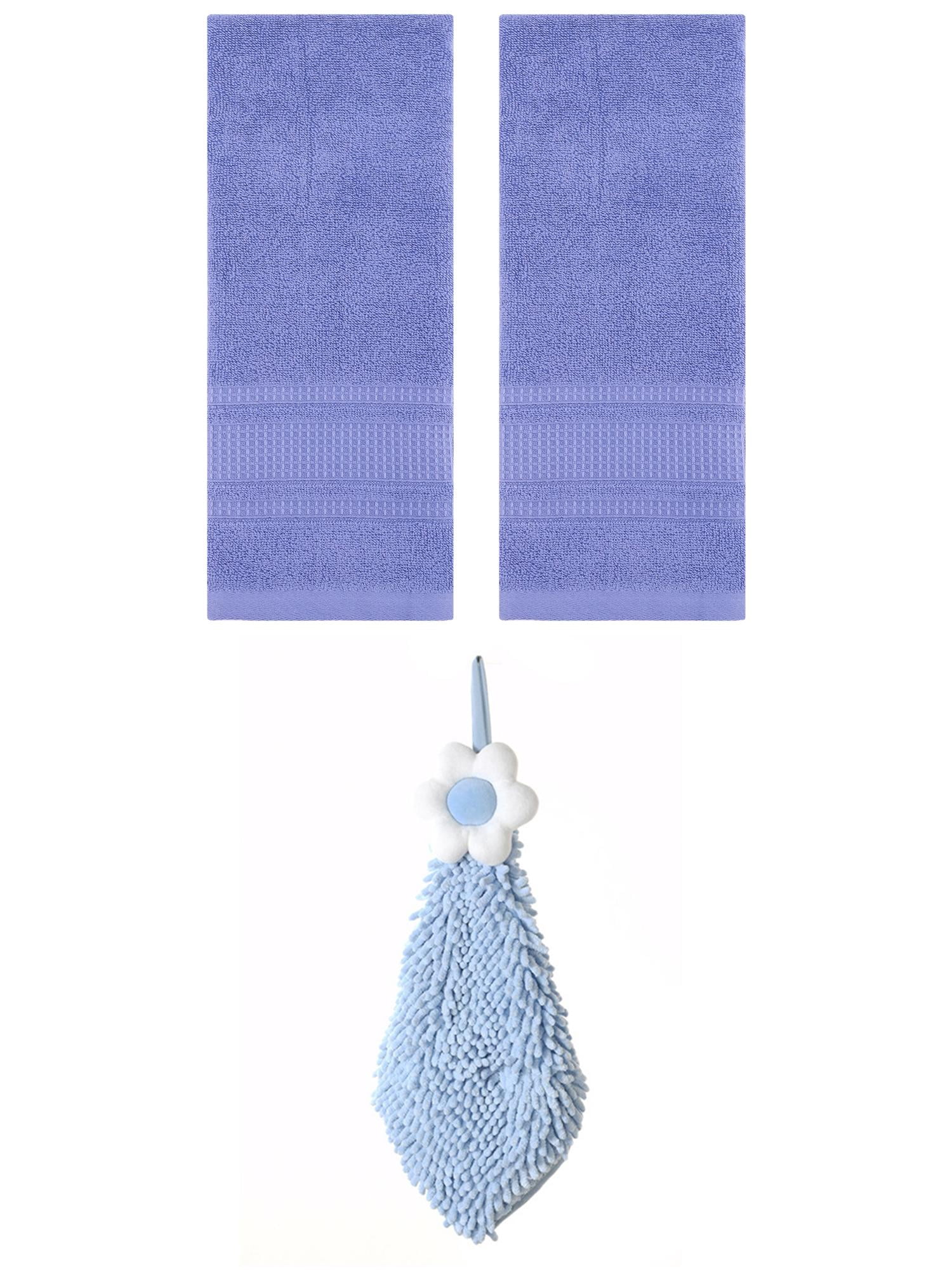 Unique Bargains 3 Pcs Solid Soft Hand Towels Dark Blue/Blue-2 13" x 29"/6" x 15"