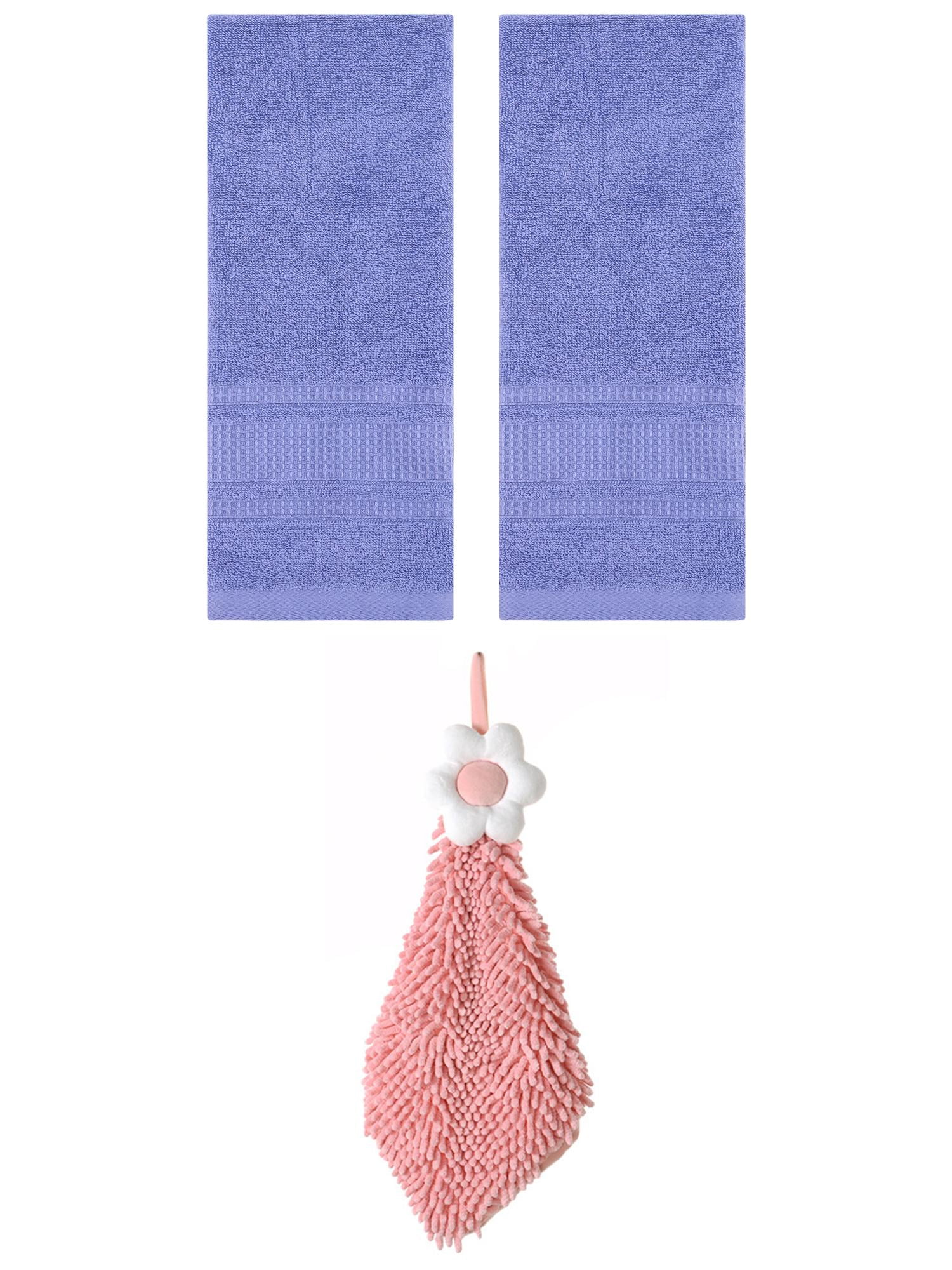 Unique Bargains 3 Pcs Solid Soft Hand Towels Dark Blue/Pink-2 13" x 29"/6" x 15"