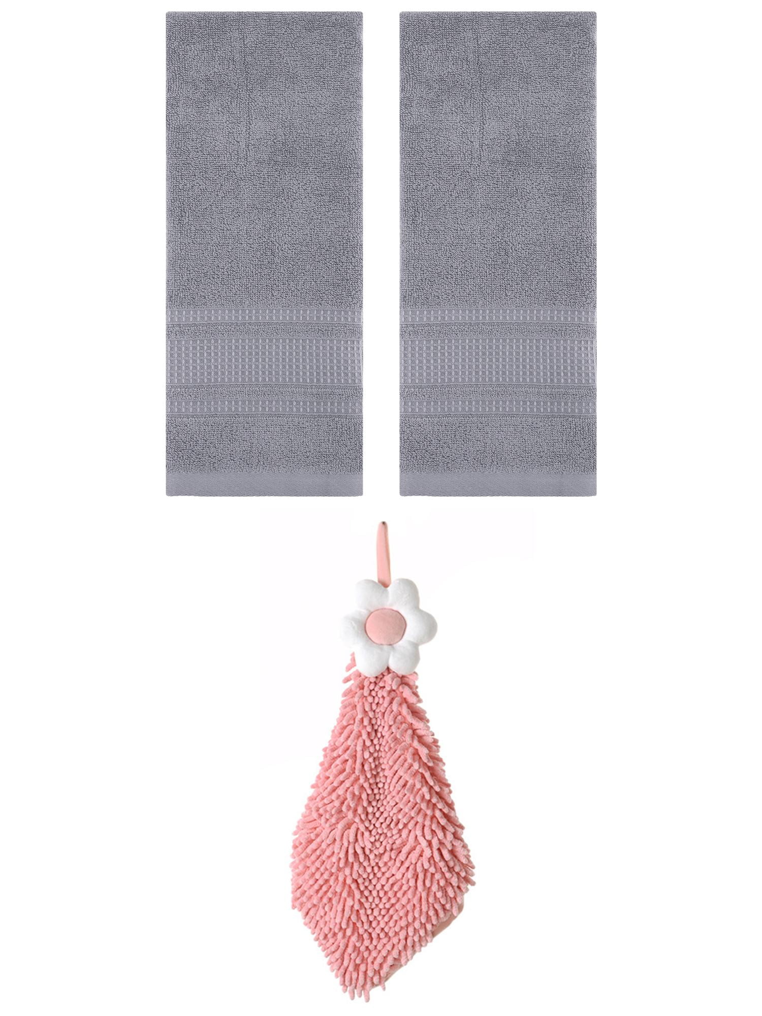 Unique Bargains 3 Pcs Solid Soft Hand Towels Grey/Pink-2 13" x 29"/6" x 15"