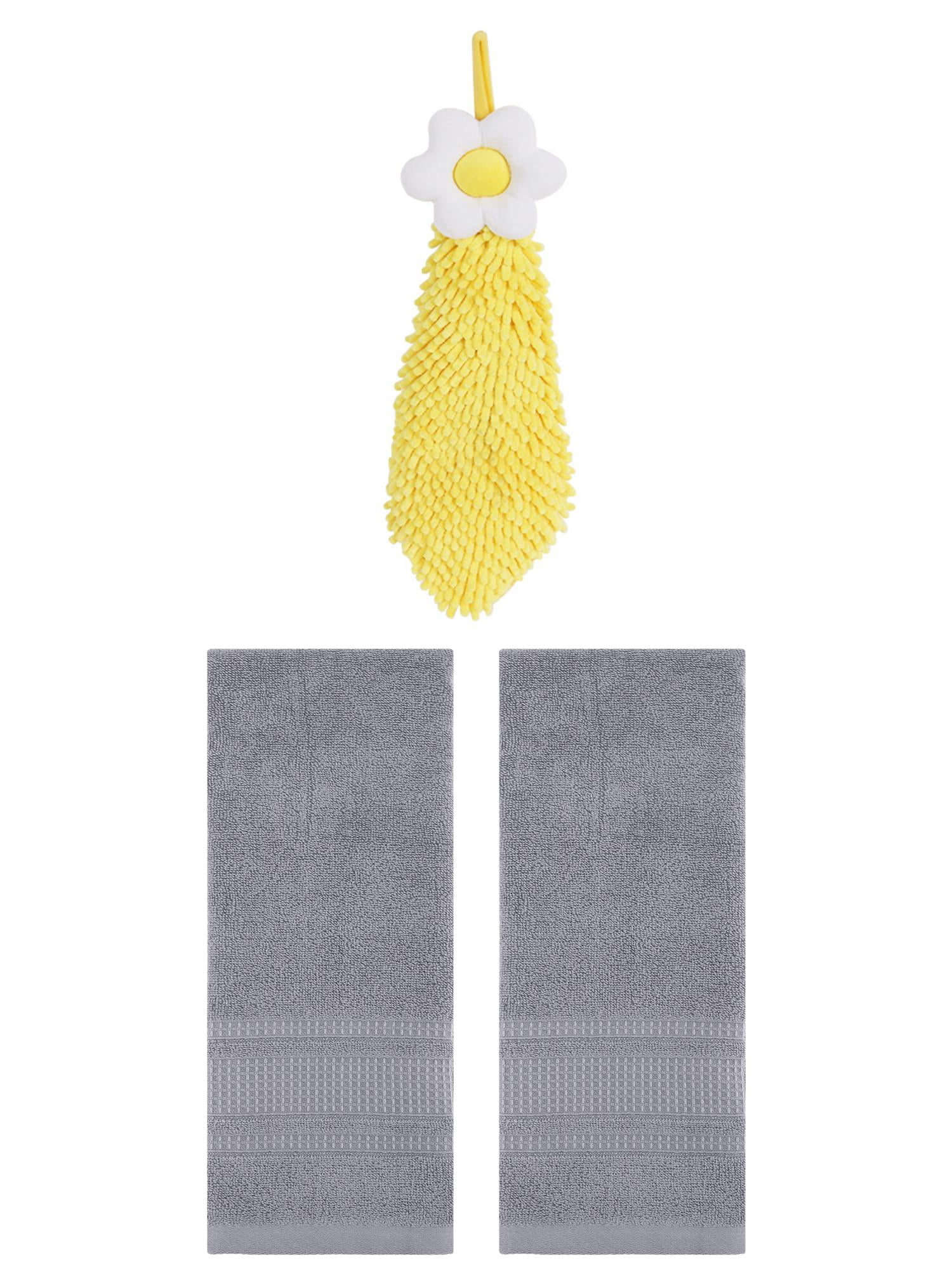 Unique Bargains 3 Pcs Solid Soft Hand Towels Grey/Yellow 13" x 29"/6" x 15"