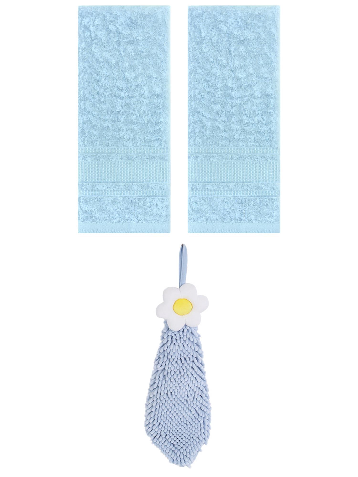 Unique Bargains 3 Pcs Solid Soft Hand Towels Light Blue/Blue-1 13" x 29"/6" x 15"
