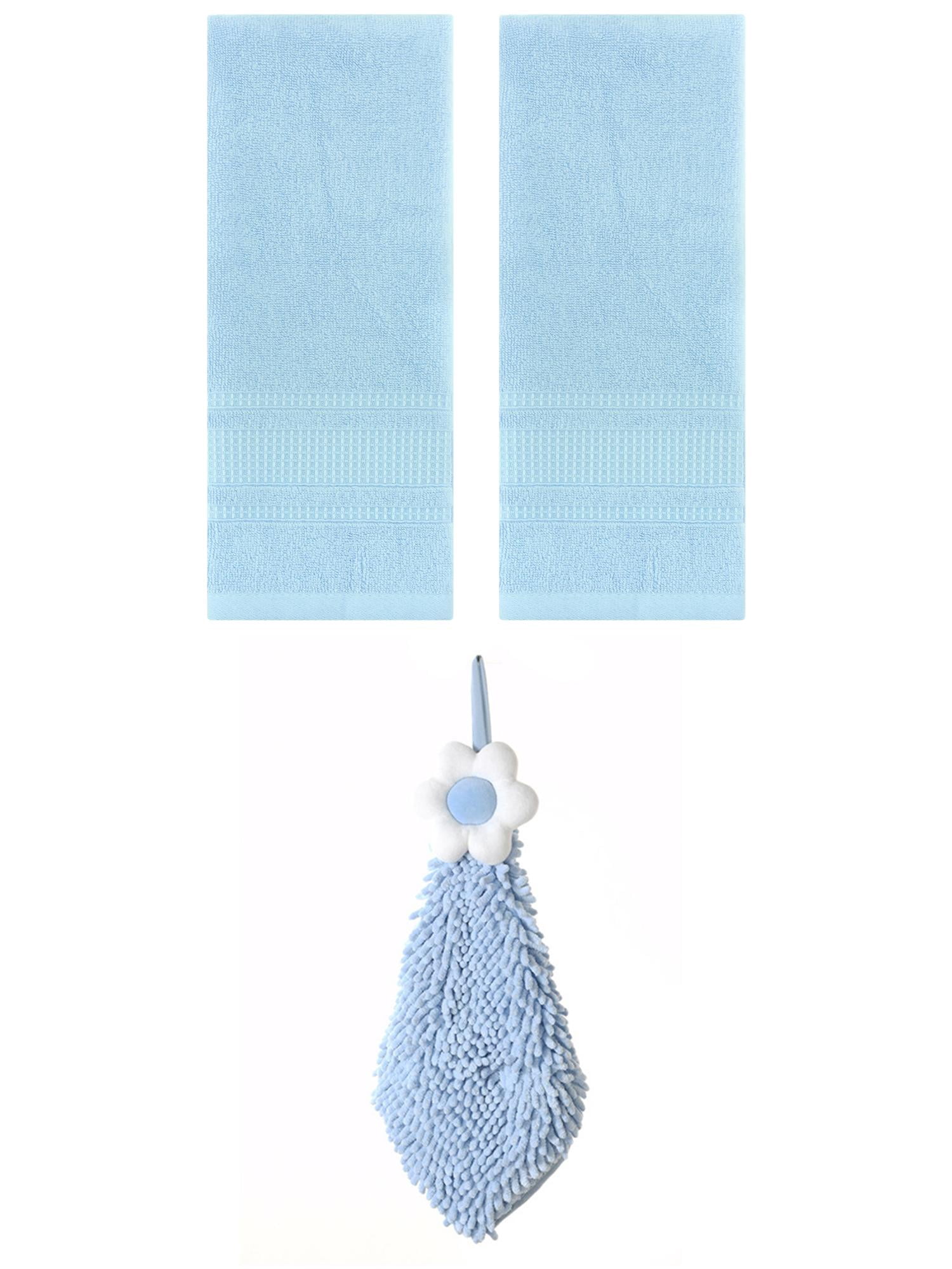 Unique Bargains 3 Pcs Solid Soft Hand Towels Light Blue/Blue-2 13" x 29"/6" x 15"