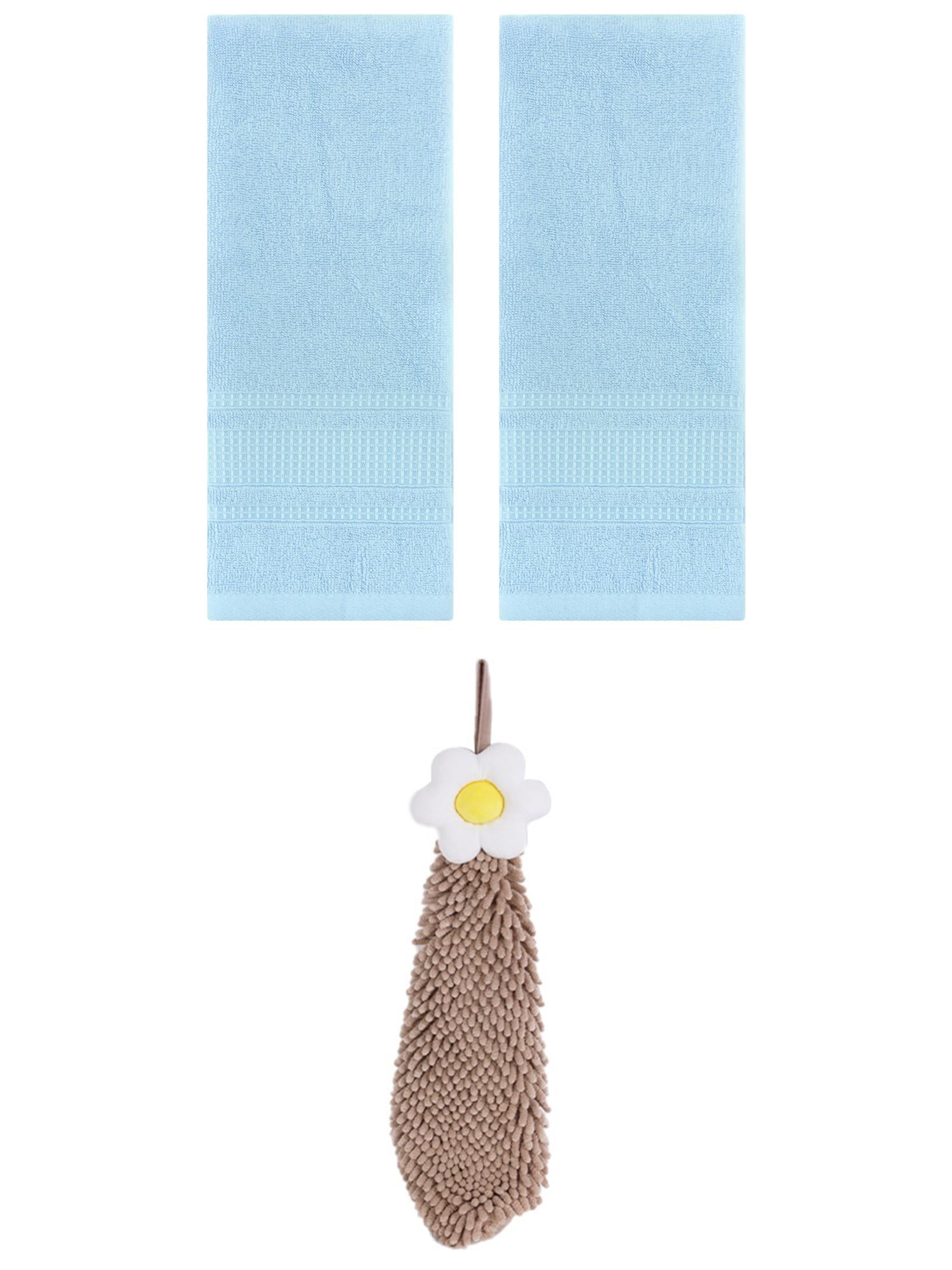 Unique Bargains 3 Pcs Solid Soft Hand Towels Light Blue/Brown 13" x 29"/6" x 15"