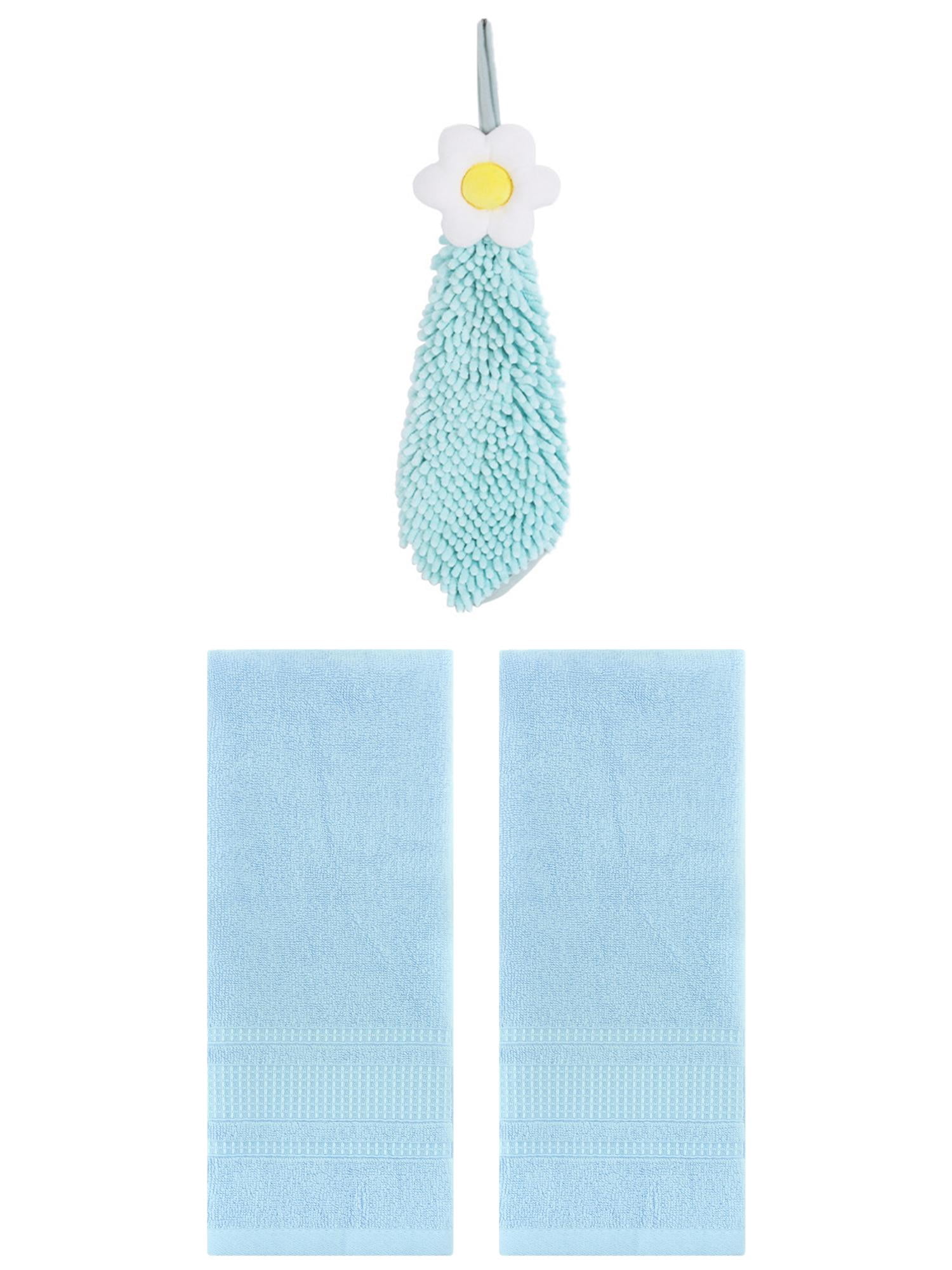 Unique Bargains 3 Pcs Solid Soft Hand Towels Light Blue/Green 13" x 29"/6" x 15"