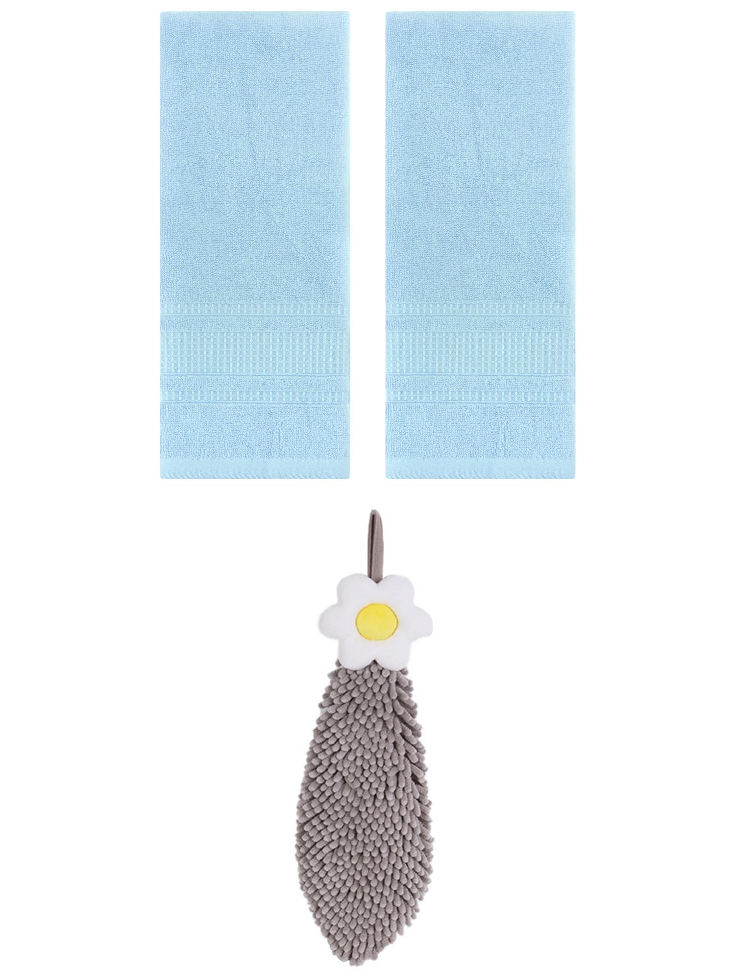 Unique Bargains 3 Pcs Solid Soft Hand Towels Light Blue/Grey 13" x 29"/6" x 15"