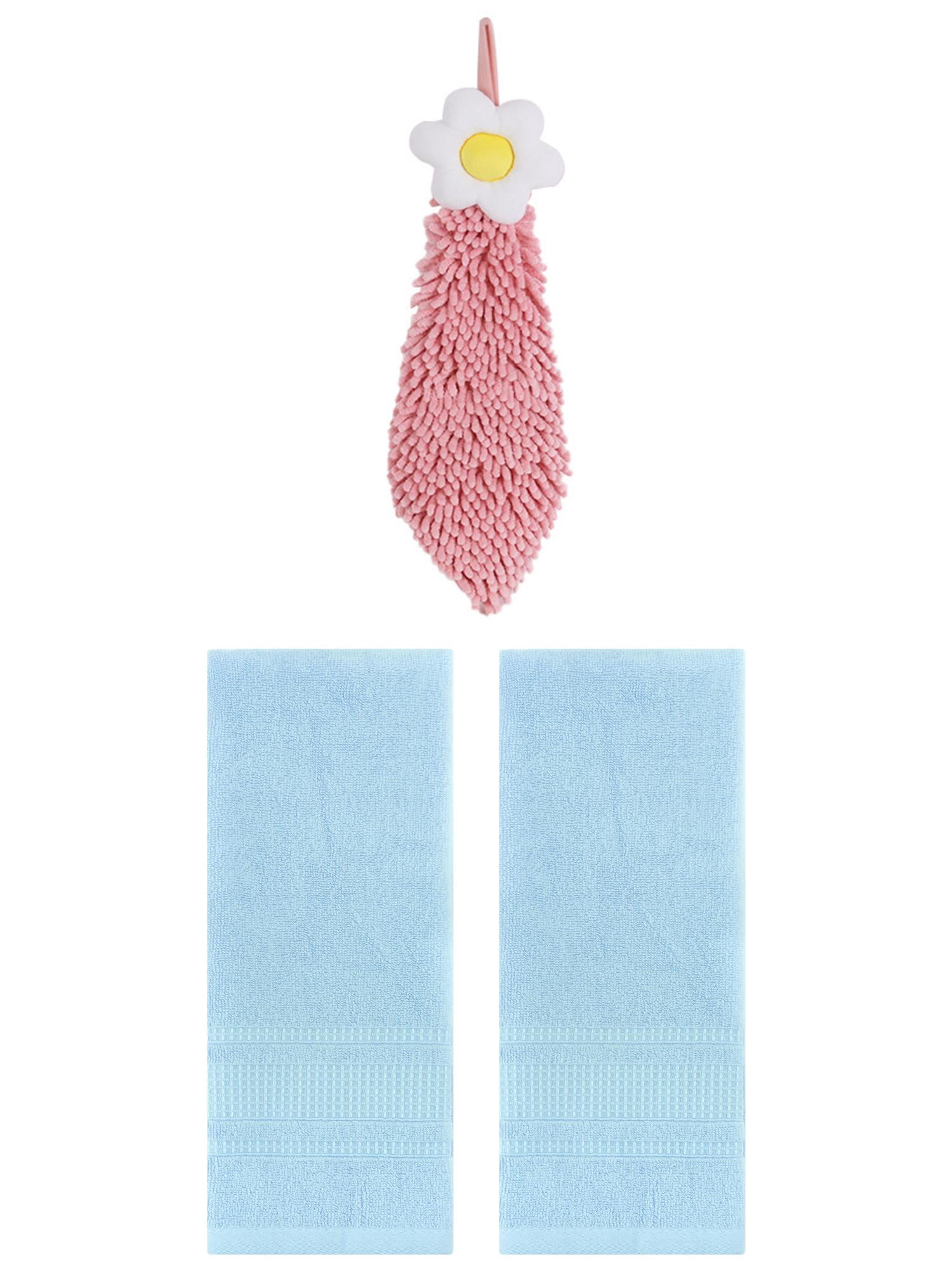 Unique Bargains 3 Pcs Solid Soft Hand Towels Light Blue/Pink-1 13" x 29"/6" x 15"