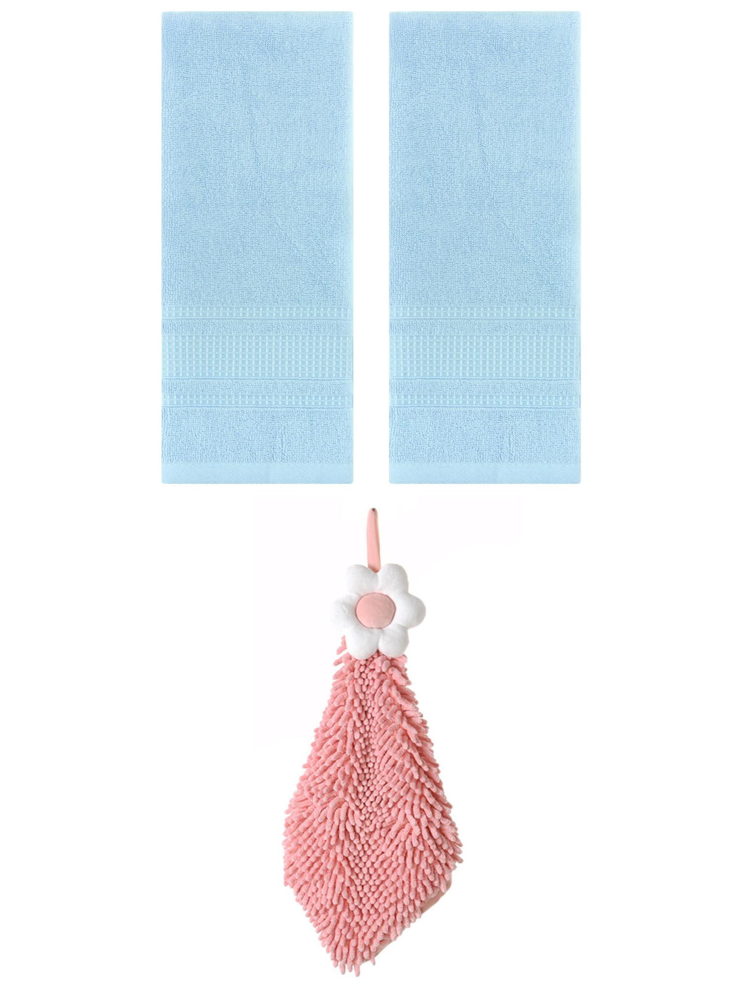 Unique Bargains 3 Pcs Solid Soft Hand Towels Light Blue/Pink-2 13" x 29"/6" x 15"