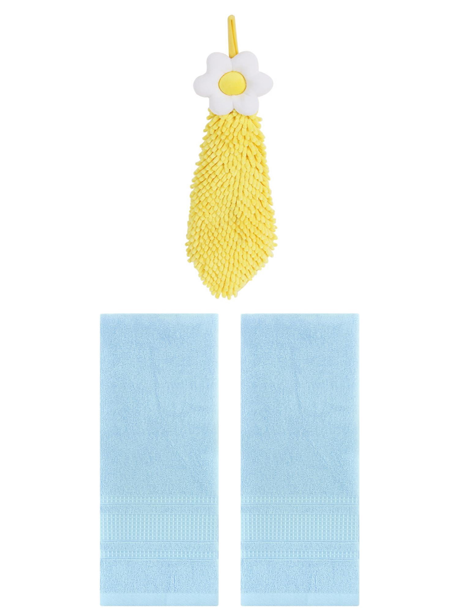 Unique Bargains 3 Pcs Solid Soft Hand Towels Light Blue/Yellow 13" x 29"/6" x 15"