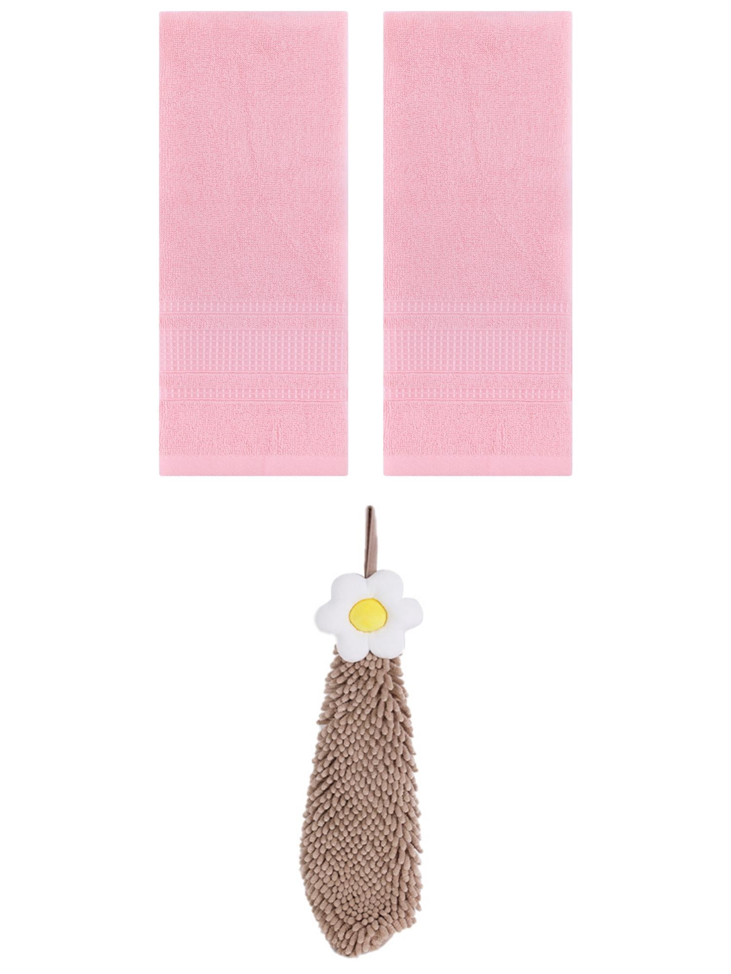 Unique Bargains 3 Pcs Solid Soft Hand Towels Pink/Brown 13" x 29"/6" x 15"