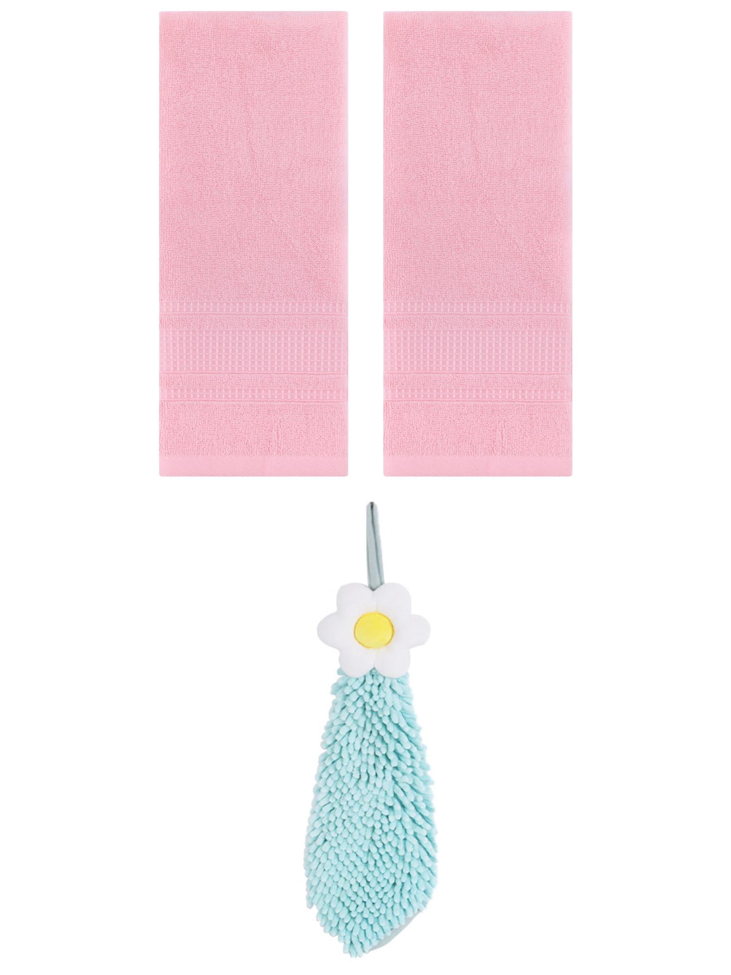 Unique Bargains 3 Pcs Solid Soft Hand Towels Pink/Green 13" x 29"/6" x 15"