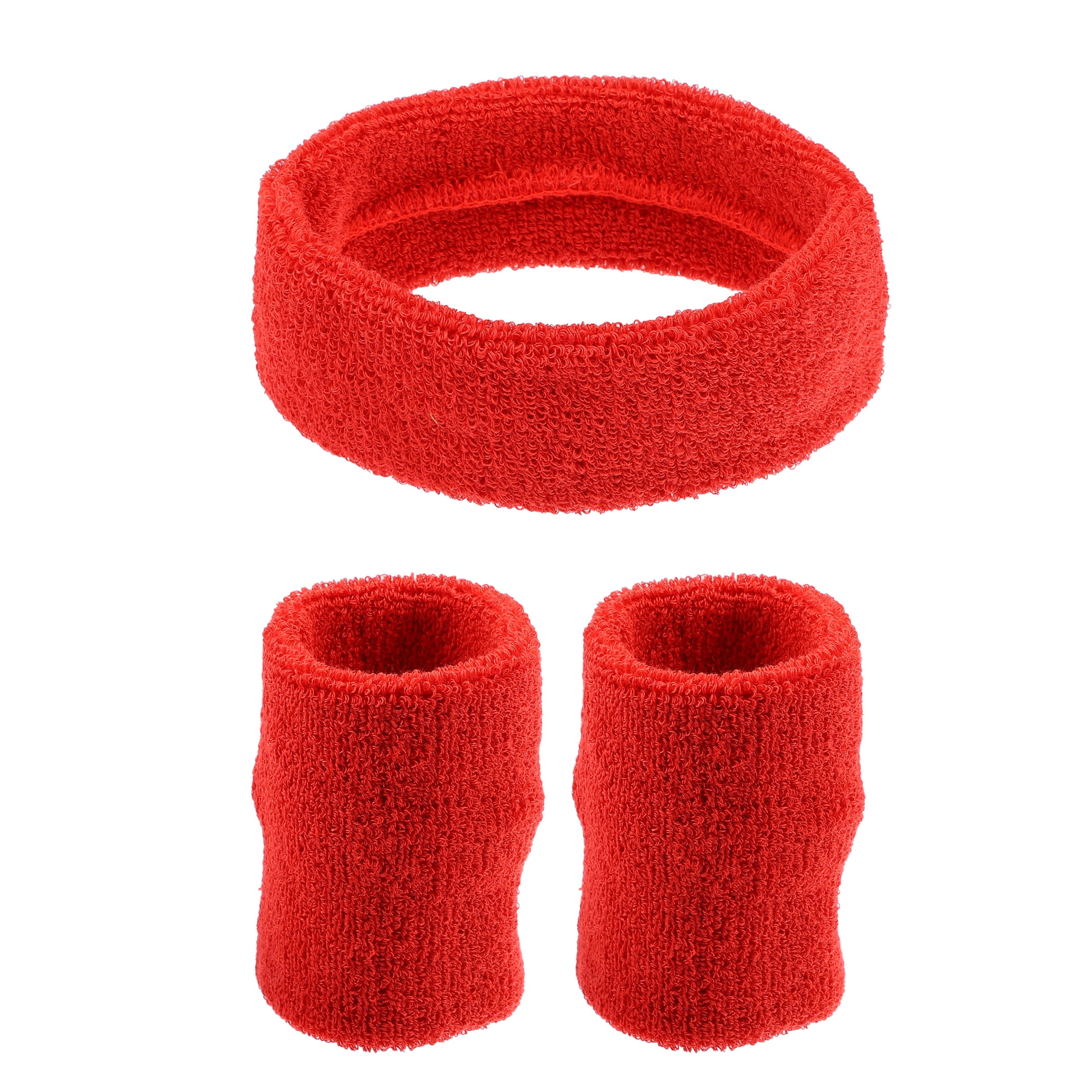 Unique Bargains 3 Pcs Sport Headband Wristband Sweatband Cotton Blend Big Red
