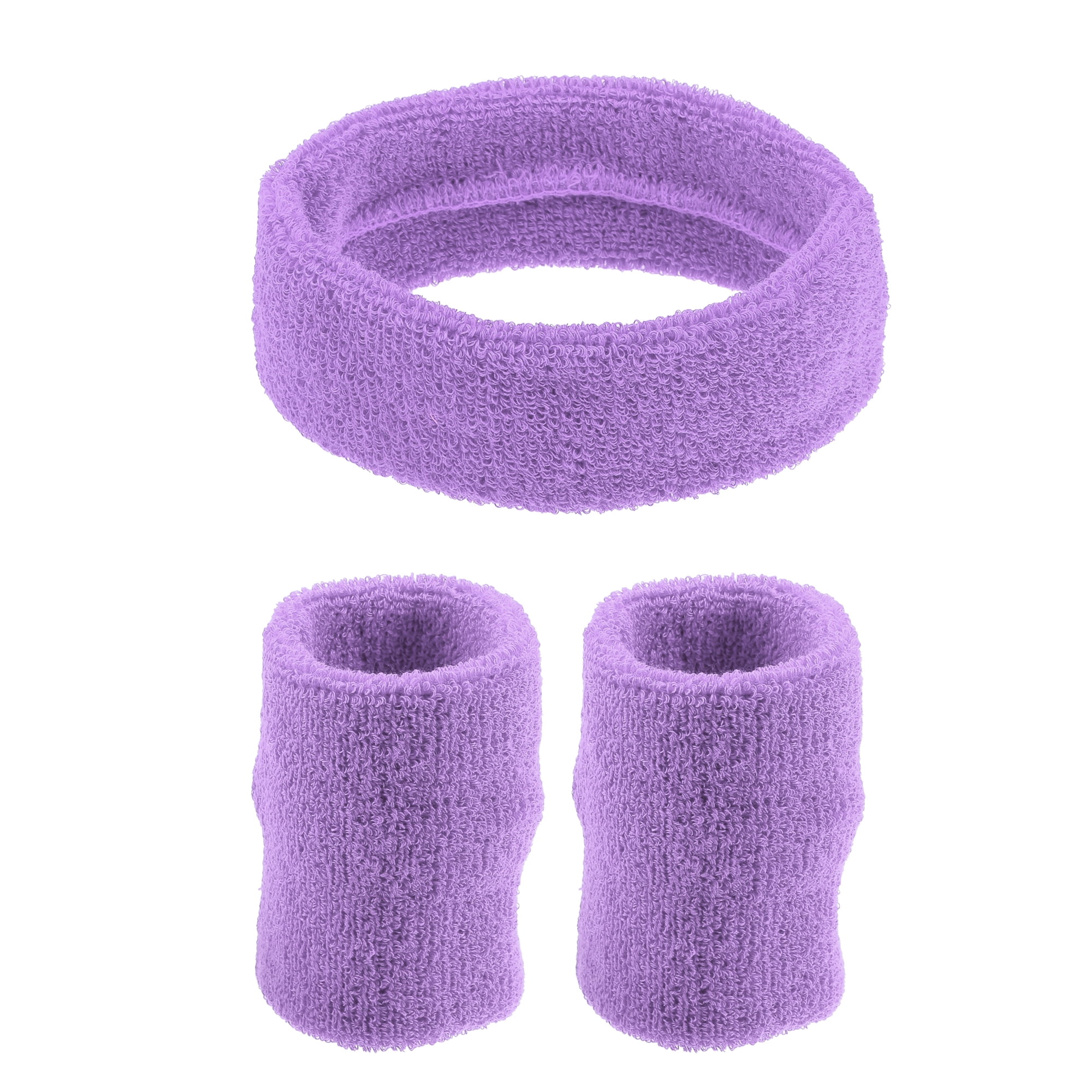 Unique Bargains 3 Pcs Sport Headband Wristband Sweatband Cotton Blend Light Purple