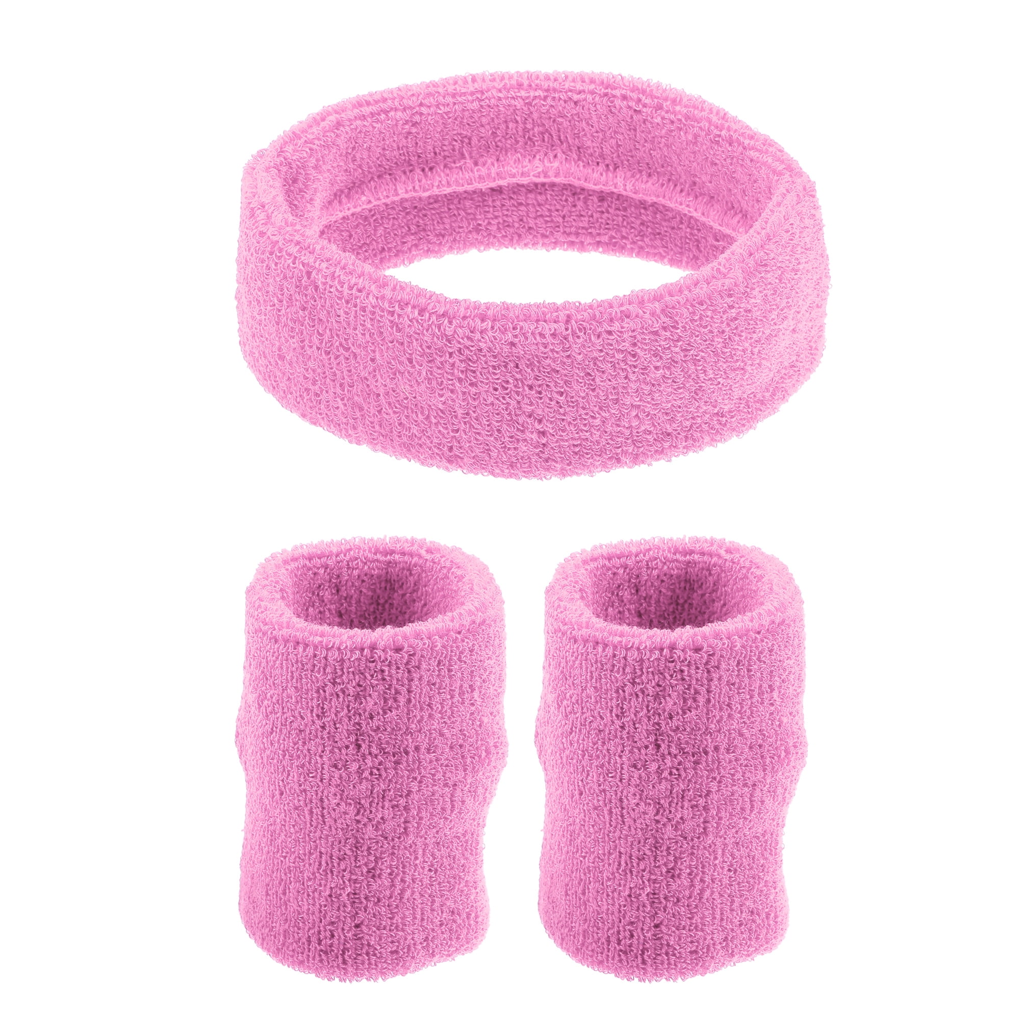 Unique Bargains 3 Pcs Sport Headband Wristband Sweatband Cotton Blend Pink