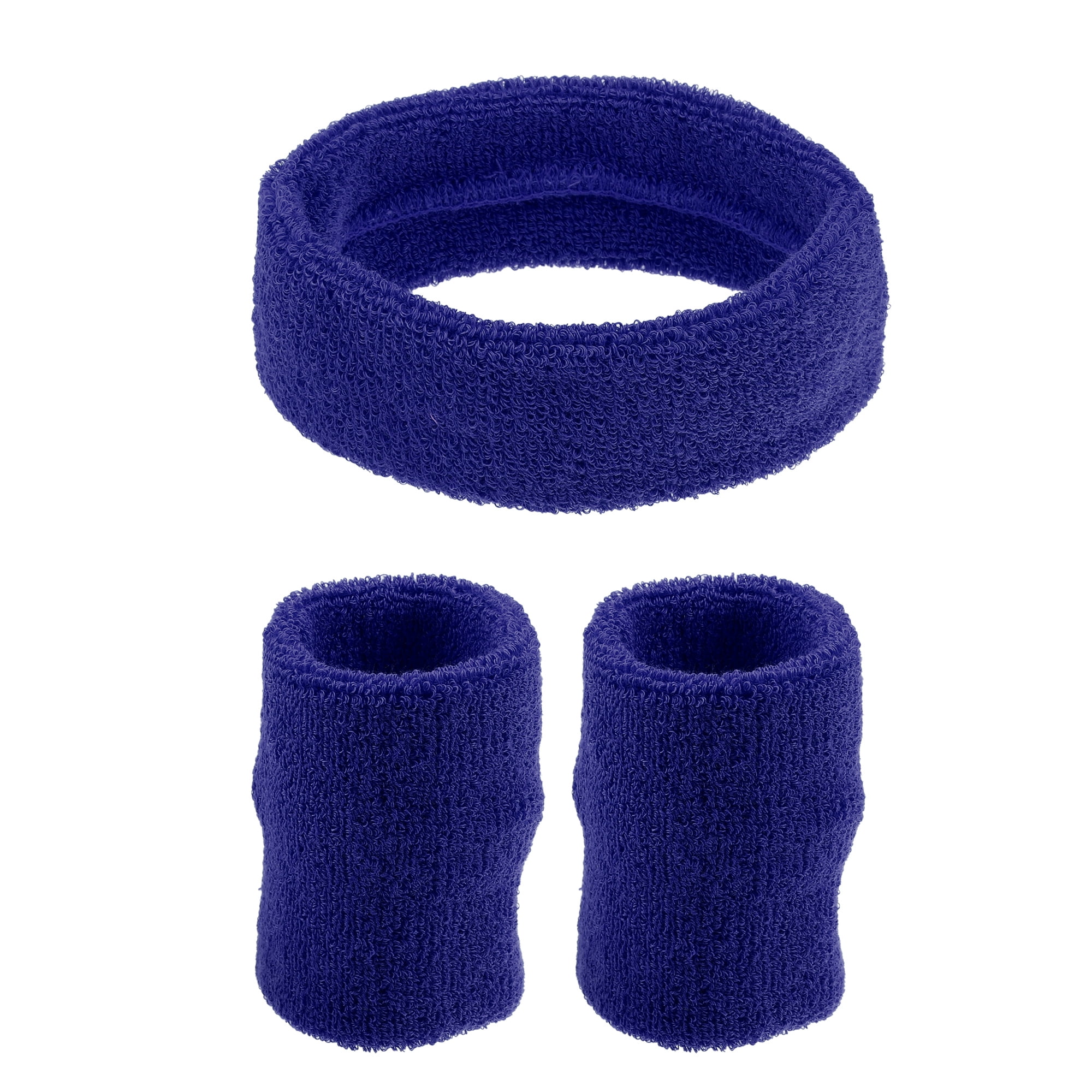 Unique Bargains 3 Pcs Sport Headband Wristband Sweatband Cotton Blend Sapphire Blue
