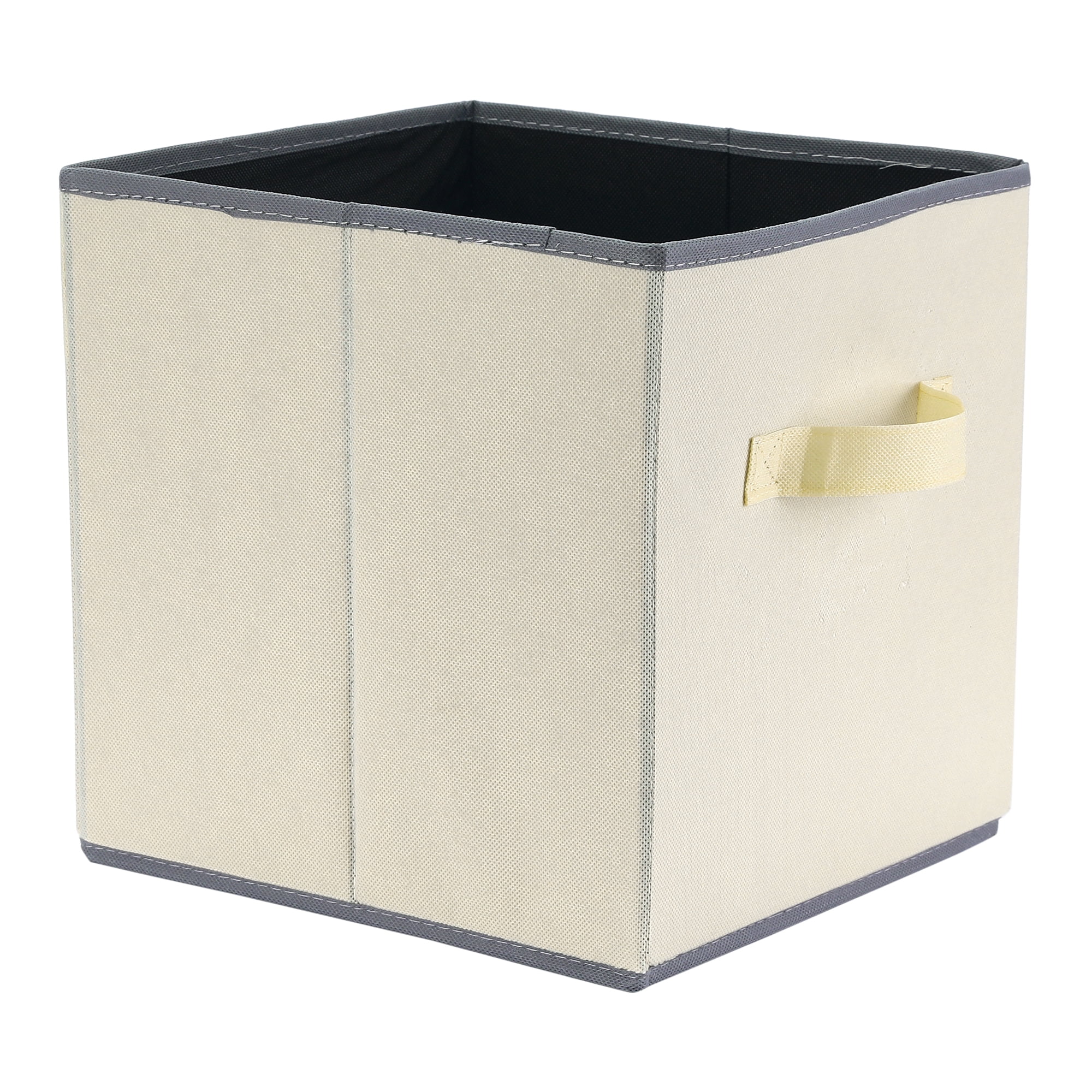 Unique Bargains 3 Pcs Square Fabric Collapsible Storage Basket Bin with Handle Beige L