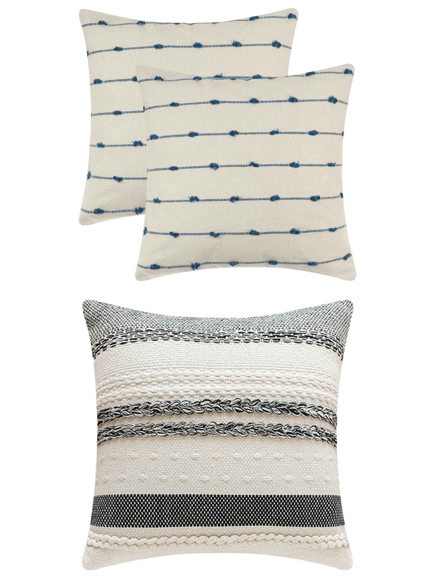 Unique Bargains 3 Pcs Striped Modern Throw Pillow Covers Square 18" x 18" Blue/Black