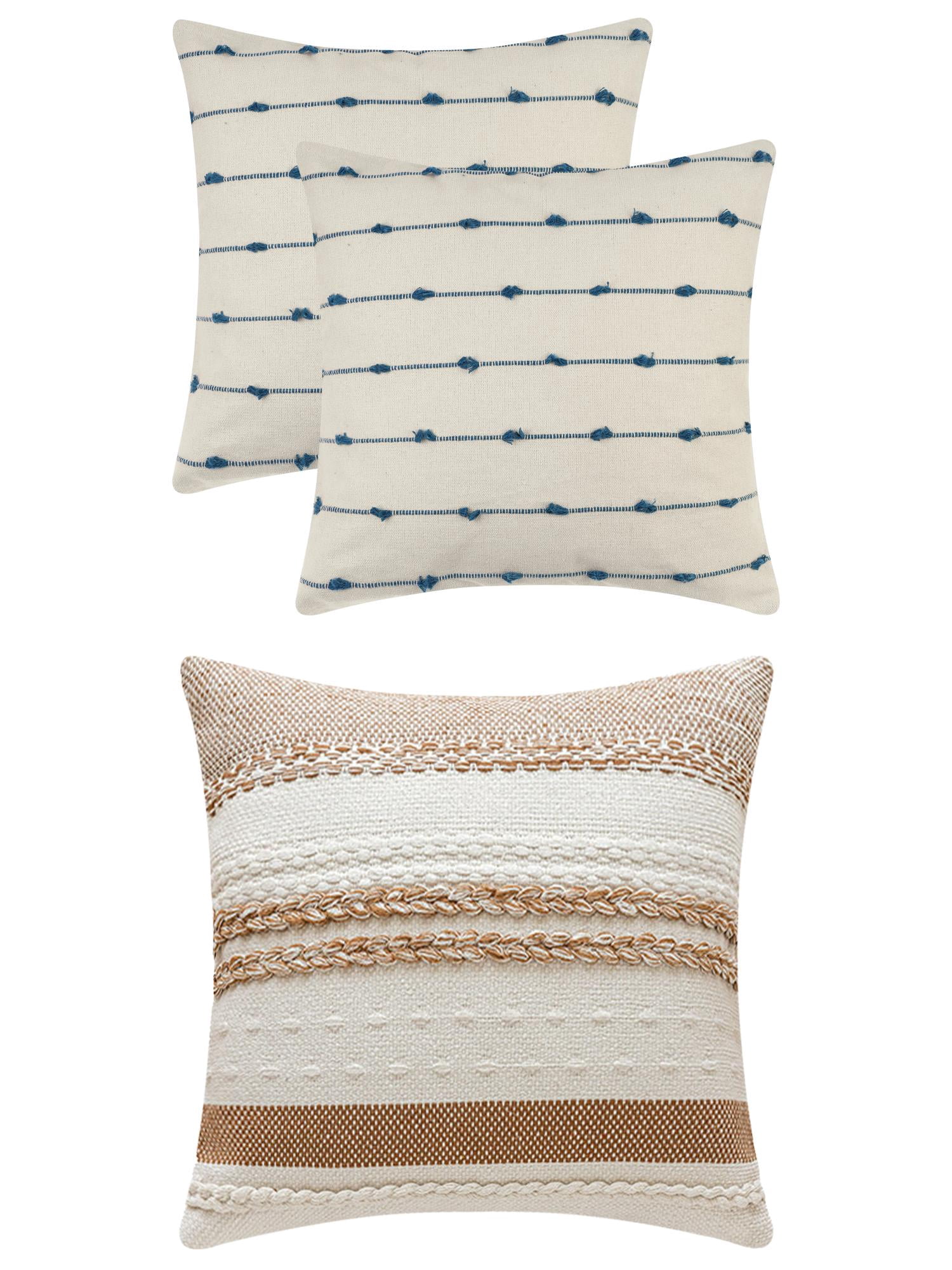 Unique Bargains 3 Pcs Striped Modern Throw Pillow Covers Square 18" x 18" Blue/Brown