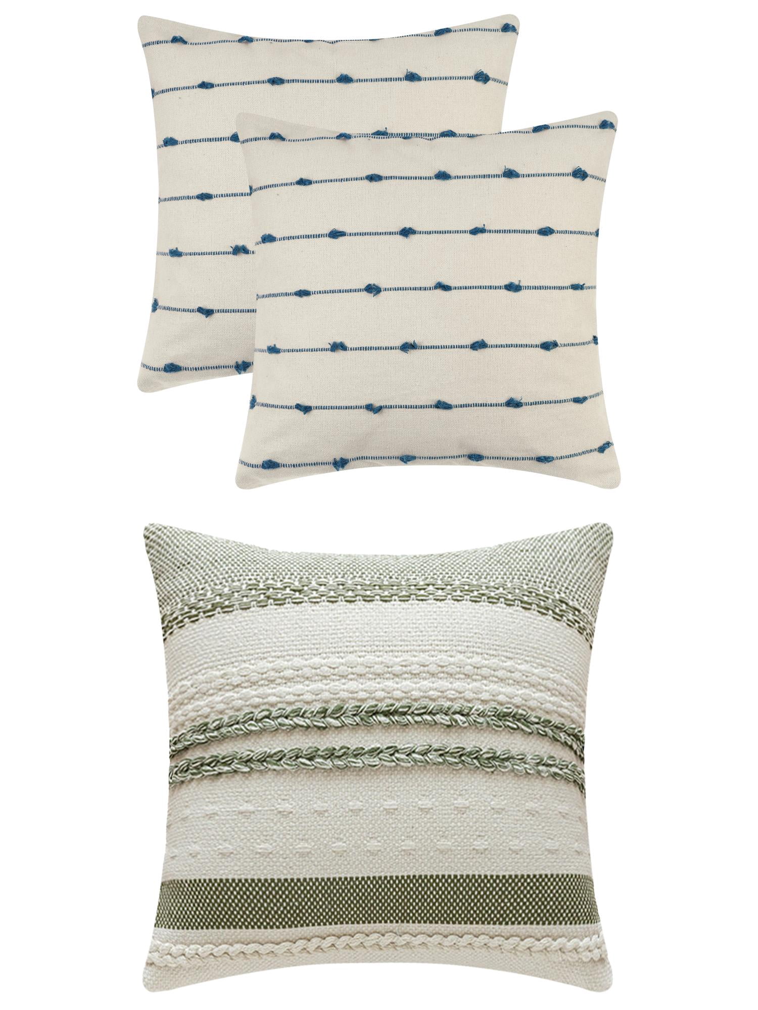 Unique Bargains 3 Pcs Striped Modern Throw Pillow Covers Square 18" x 18" Blue/Green