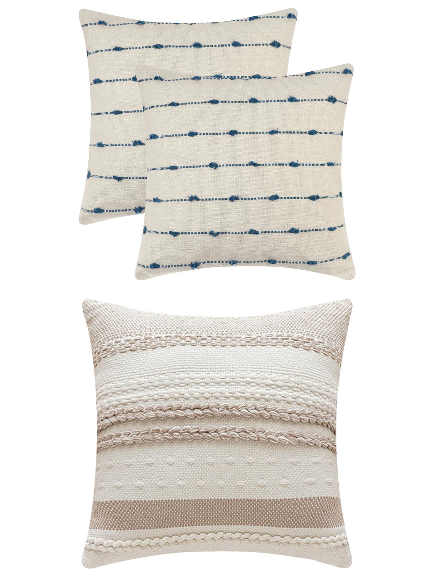 Unique Bargains 3 Pcs Striped Modern Throw Pillow Covers Square 18" x 18" Blue/Khaki