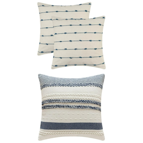 Unique Bargains 3 Pcs Striped Modern Throw Pillow Covers Square 18" x 18" Blue/Navy Blue