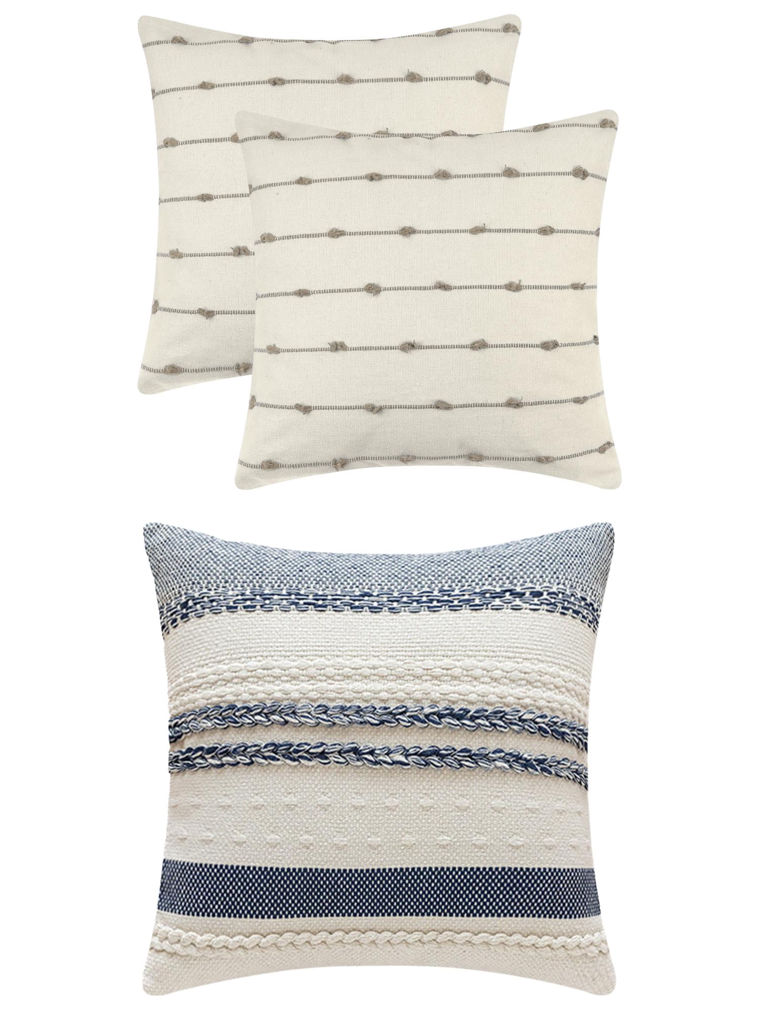 Unique Bargains 3 Pcs Striped Modern Throw Pillow Covers Square 18" x 18" Brown/Navy Blue