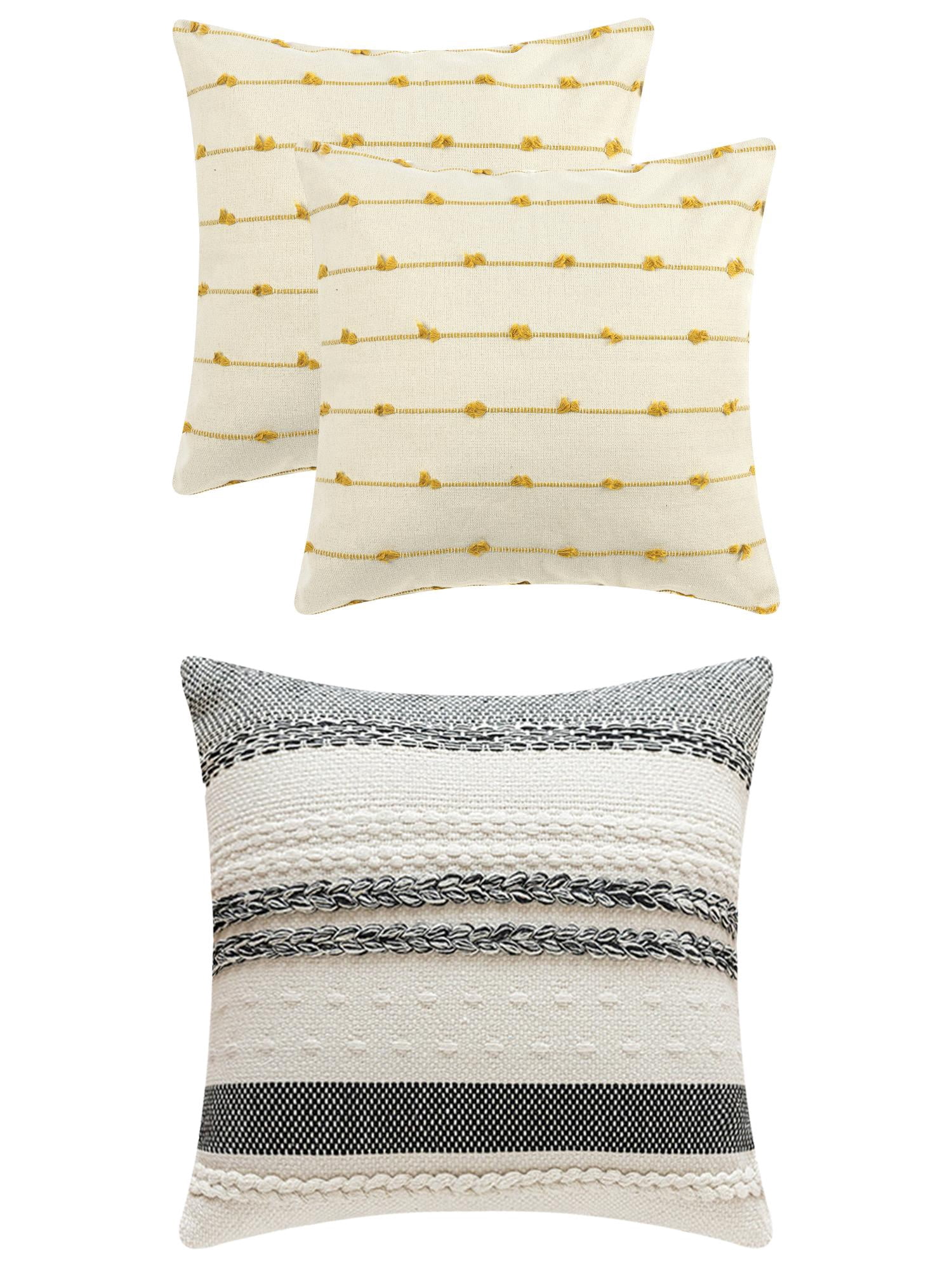 Unique Bargains 3 Pcs Striped Modern Throw Pillow Covers Square 18" x 18" Yellow/Black